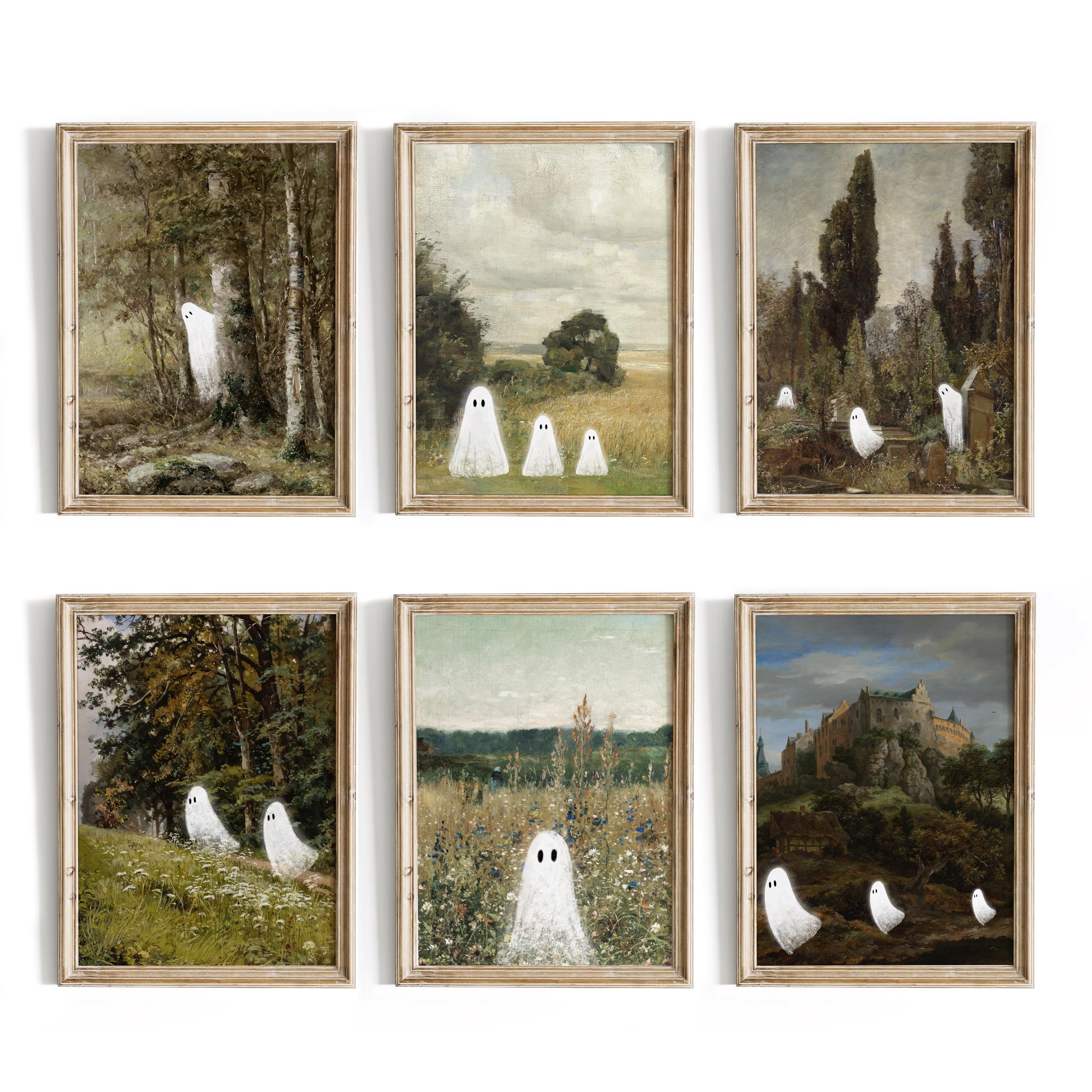 Washable Ghost Decor - Vintage Halloween Posters, Cute Ghost Wall Art for Bedroom, UNFRAMED | Spooky Home Decor for Halloween Party & Gothic Room Aesthetic