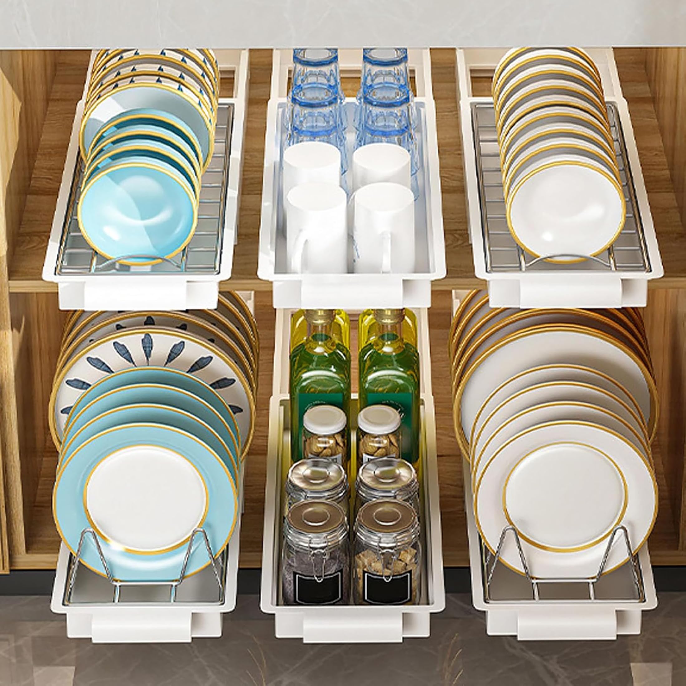 MosQuick® Stainless Steel Slide Out Organizer - Kitchen Plate Stand, Dish Rack & Drainer with Adhesive Tape - Perfect for Countertop, Cabinet Storage & Dish Drying Organization