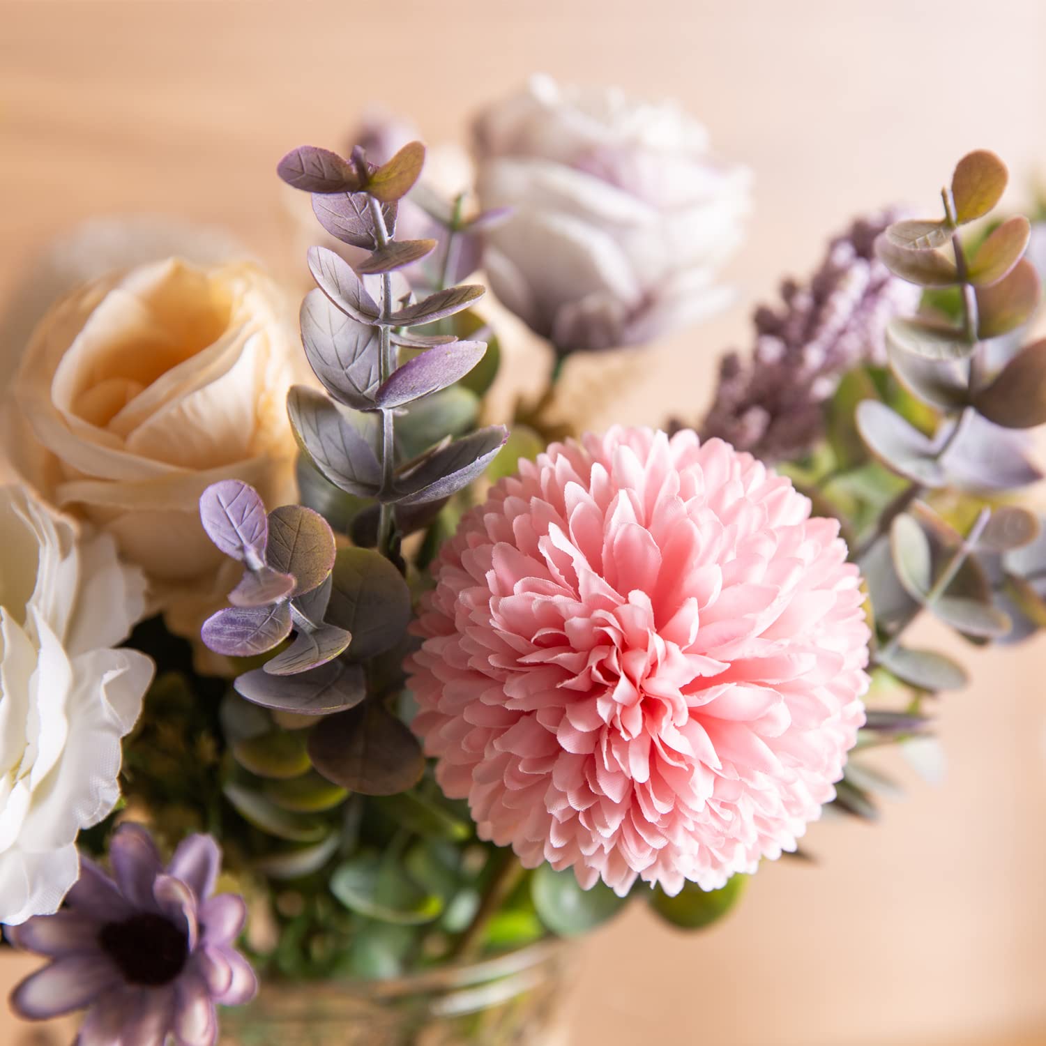 Silk Peony Flowers in Vase - Home Decor for Living Room & Coffee Table