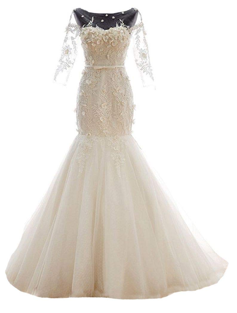 Elegant Long Sleeve Lace Mermaid Wedding Dress for Women - Perfect for Bridal Ceremonies, Formal Events & Romantic Photoshoots