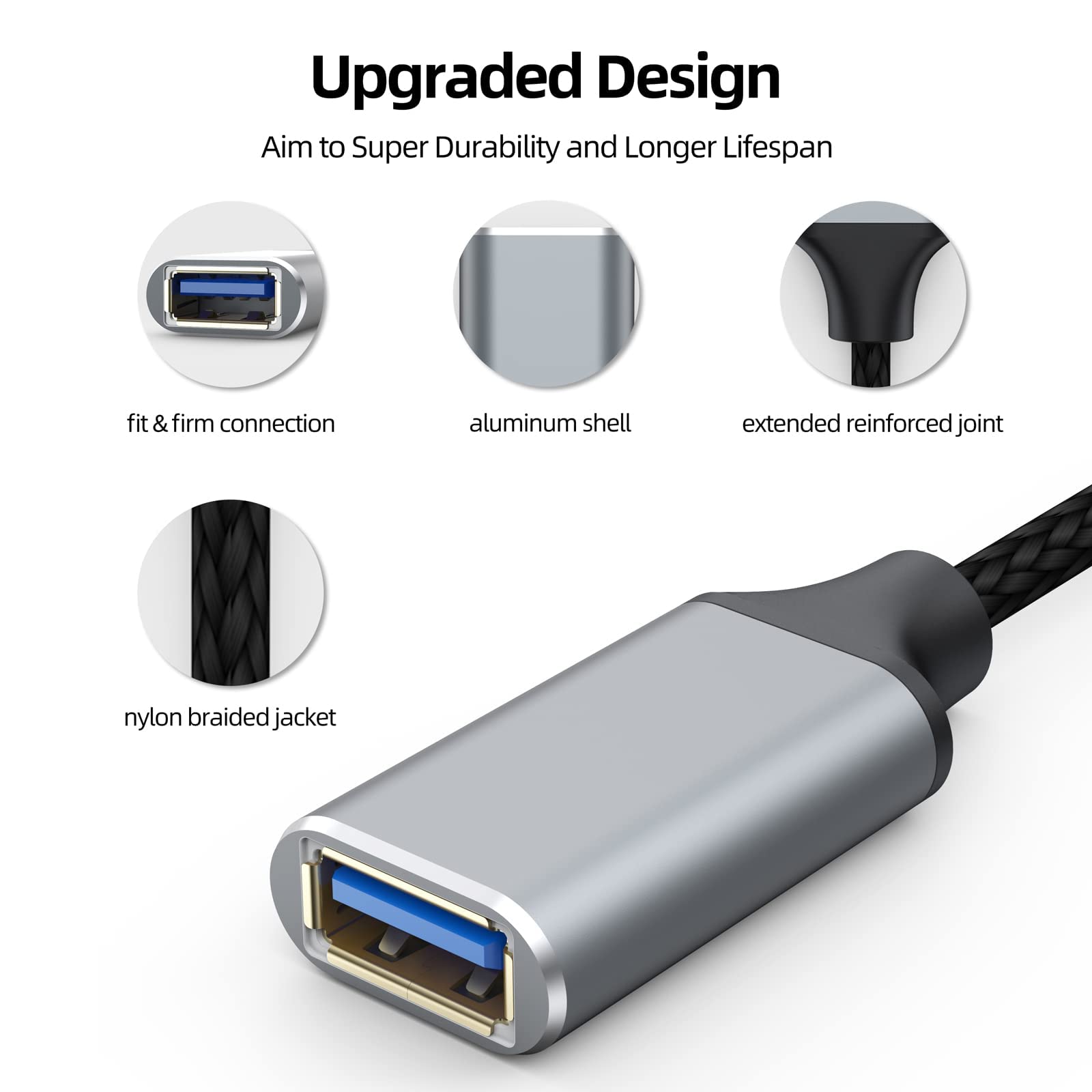6 Inch USB 3.0 Extension Cable - Male to Female Short USB A Extender Cord with Nylon Braiding | Compatible with Flash Drives, Printers, Cameras, Mice, Keyboards & Headsets | Perfect for Office, Home & Travel Use