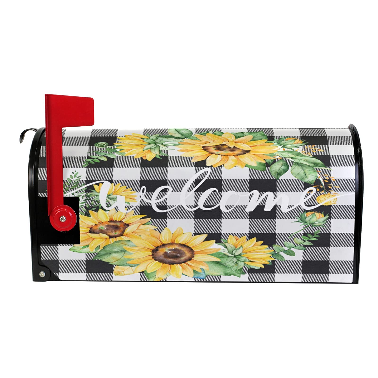 Sunflower Plaid Welcome Magnetic Mailbox Cover - Outdoor Post Box Decoration for Garden, Yard & Front Porch | Seasonal Home Decor & Holiday Mailbox Wrap