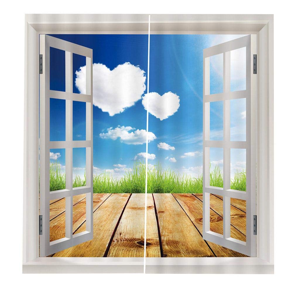 Yosooo 2 Sizes Polyester Window Curtains - Cloud Scenery Printed Blackout Drapes for Living Room & Bedroom Decor (59x65 inches) - Perfect for Home, Office & Nursery Light Control