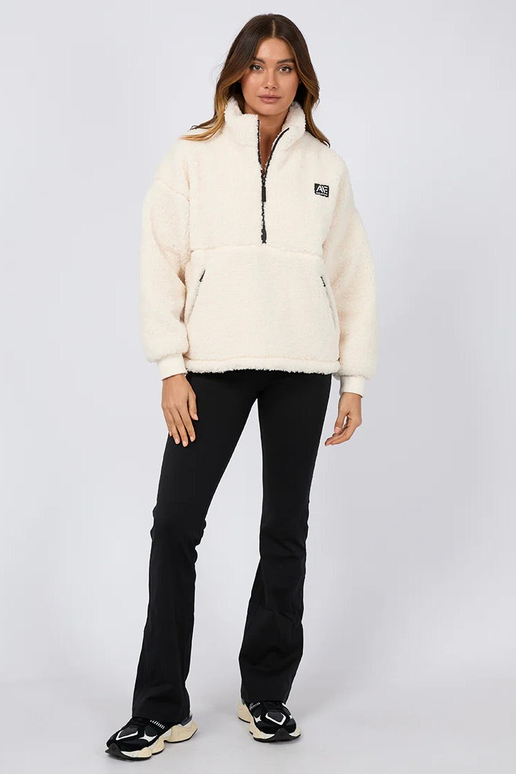 Amara Vintage White Quarter Zip Teddy Sweatshirt for Women - Cozy Fleece Pullover with Kangaroo Pocket - Perfect for Fall, Winter & Casual Outings