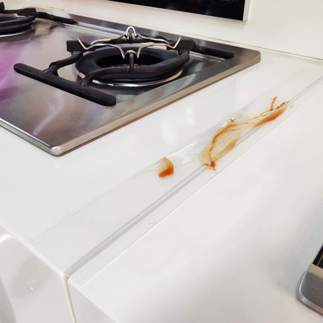 Heat Resistant Silicone Gap Seal Cover for Stove Counter - Transparent Oven Spill Guard, 2pcs - Easy Clean Kitchen Gap Filler for Stove Tops, Countertops & Backsplashes (Perfect for Cooking, Baking & Kitchen Safety)