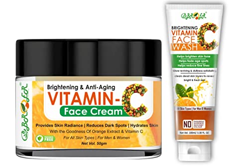 BROER Vitamin C Combo Kit - Vitamin C Face Wash 100ml & Vitamin C Face Cream 50g for Brighter Skin, Anti-Aging, Dark Spot Reduction | Daily Skincare Routine for Glowing Complexion