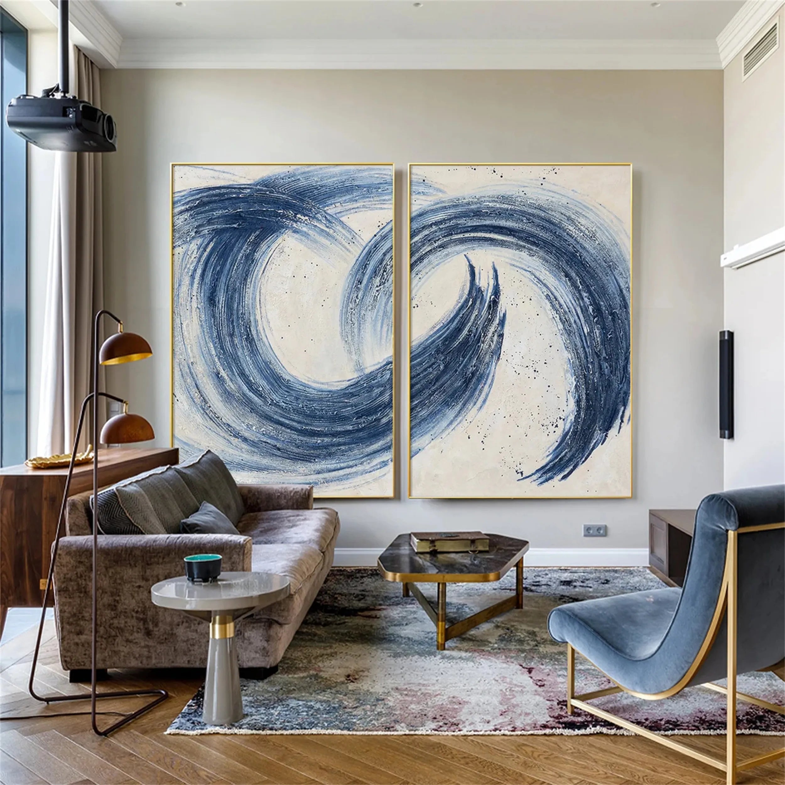 Blue & Green Abstract Wall Art Set of 2 Paintings - Modern Canvas Prints for Living Room, Bedroom & Office Decor | BG020