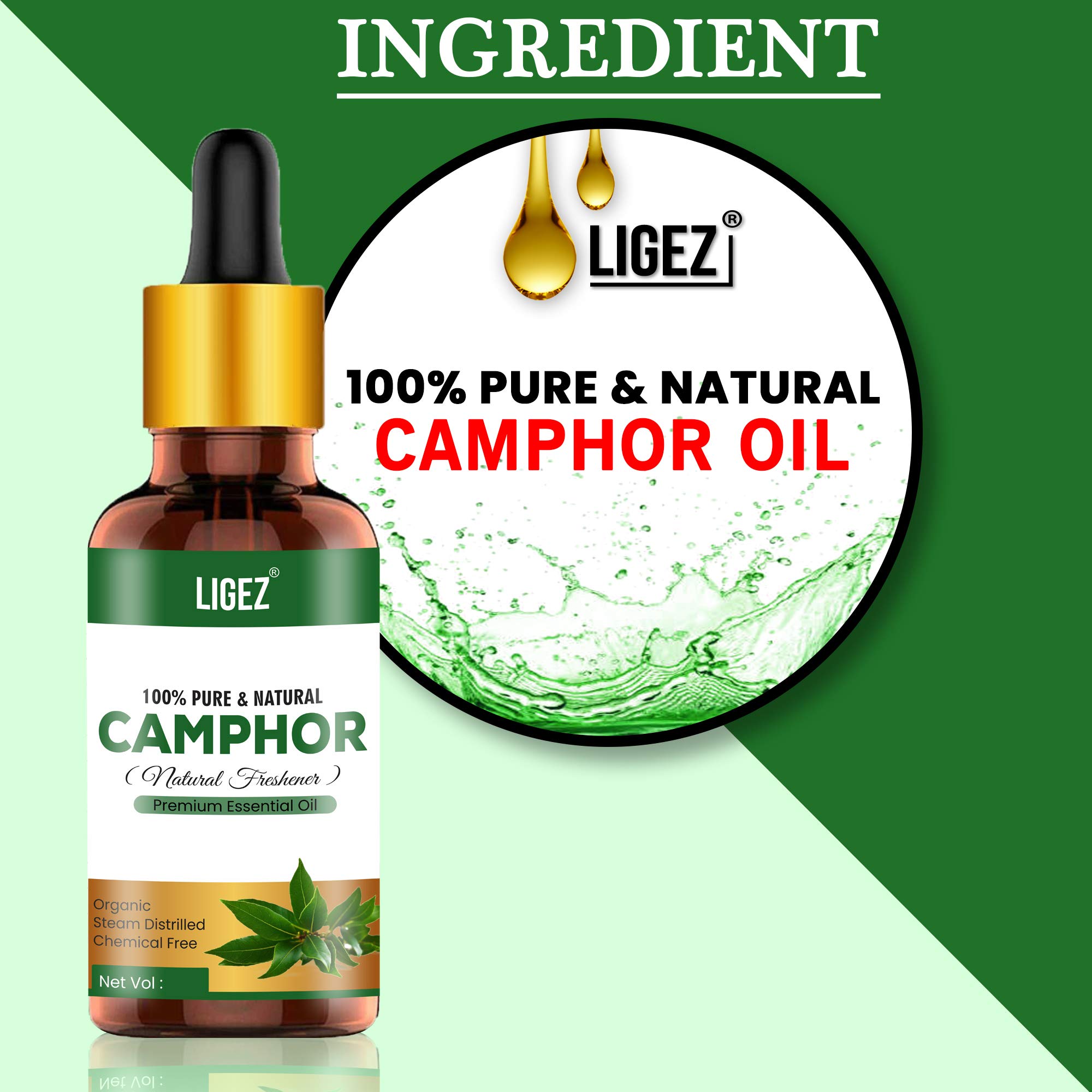**Ligez Pure Natural Camphor Essential Oil - 100% Therapeutic Grade for Skin Care, Hair Growth & Aromatherapy (2-Pack, 30ml Each) - Perfect for Massage, Relaxation & DIY Beauty Recipes**