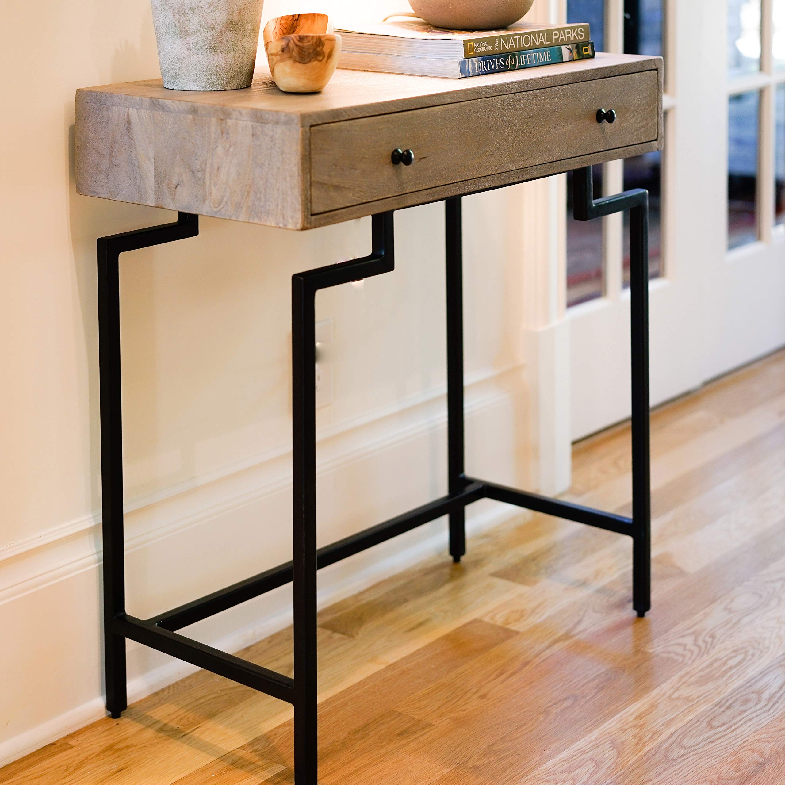 Posh Pollen Cambridge Writing Desk - Modern Grey Office Furniture & Console Table for Home Office, Study, or Living Room Workspace