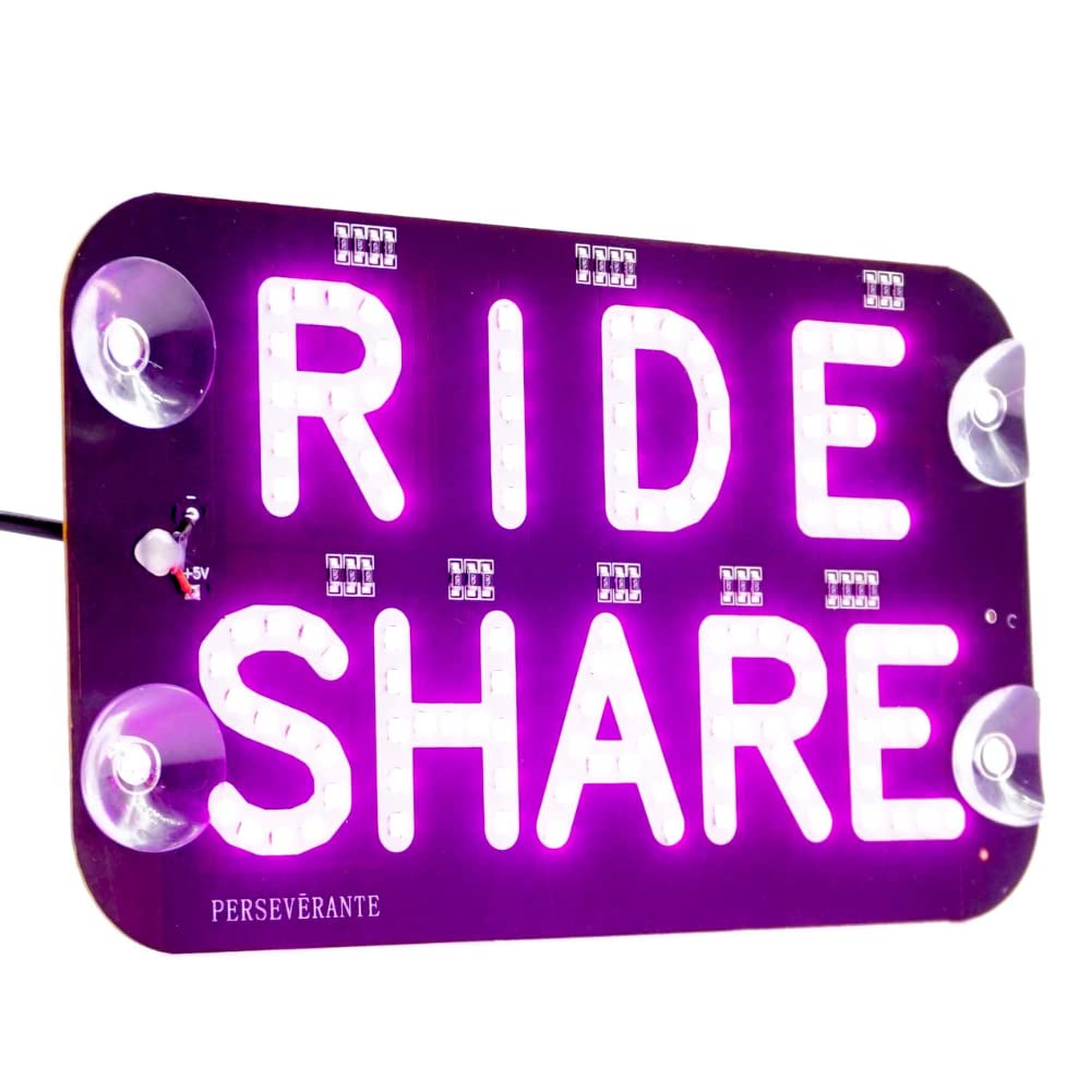 PERSEVĒRANTE Rideshare LED Car Sign - 7.5” x 4.25” Glowing Taxi Light with 6ft USB Cable | Interior Car Accessories for Uber, Lyft Drivers | Perfect for Night Rides & Passenger Safety
