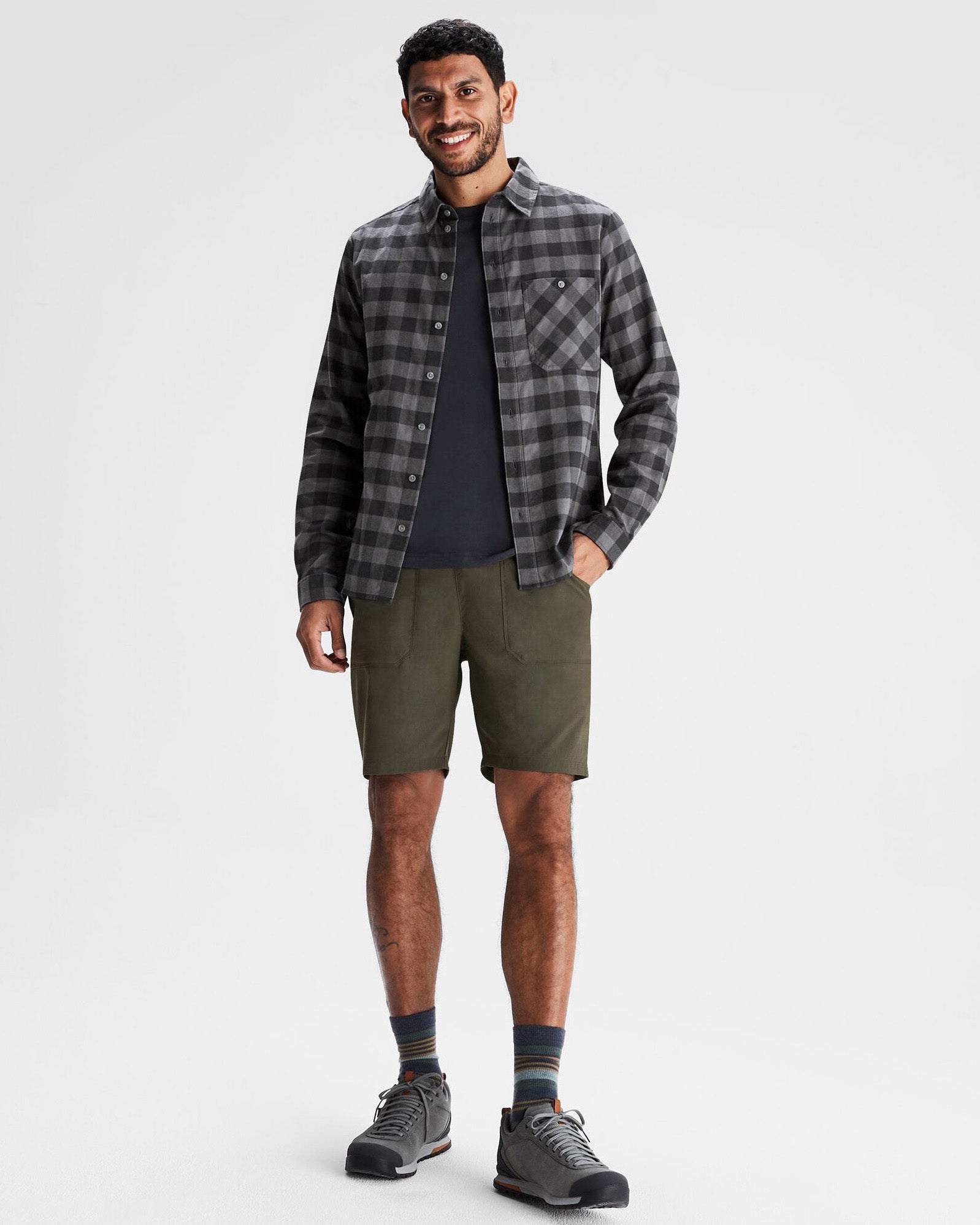 Men's Fyfe Flannel Shirt - Soft Plaid Button Down Shirt for Men, Casual Winter Warm Long Sleeve Shirt in Shale Gingham Pattern - Perfect for Outdoor Camping, Hiking and Fall Layering