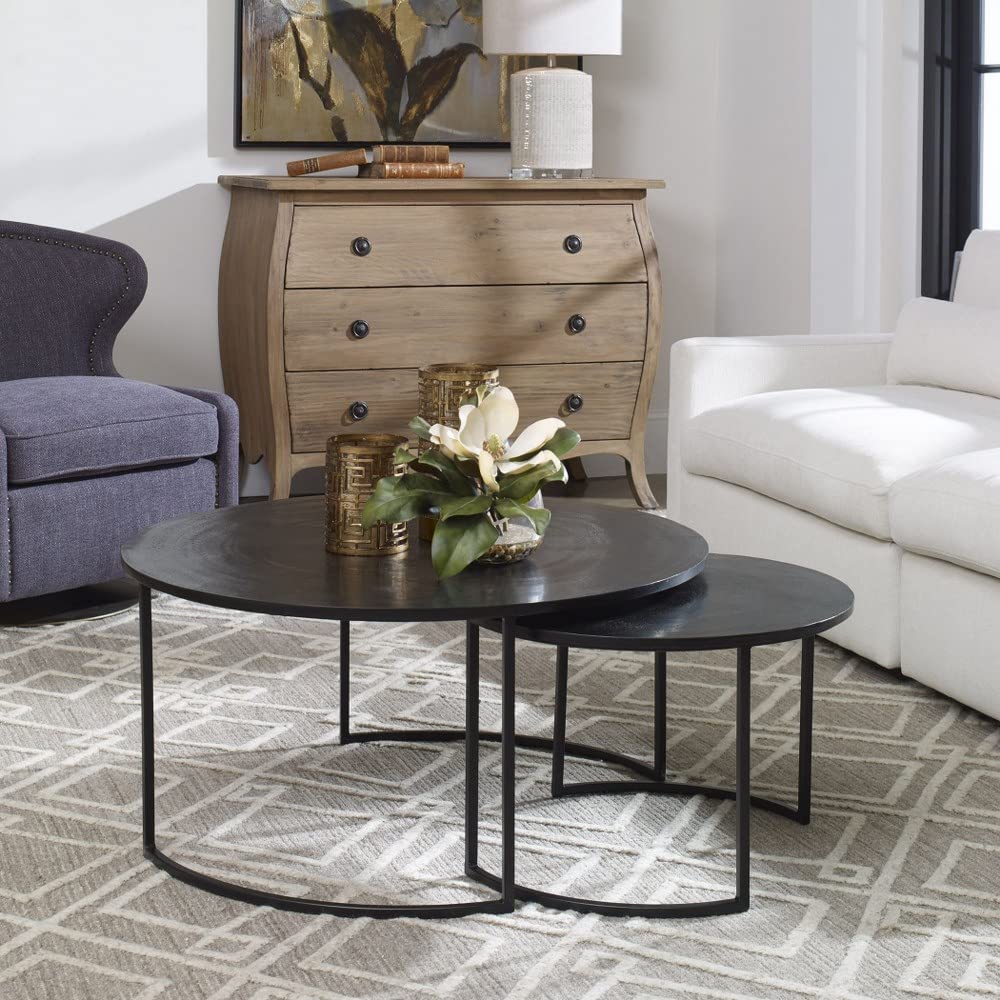 Modern Nesting Coffee Table Set of 2 - 35.4 Inch Contemporary Side Tables for Living Room, Office & Small Spaces - Barnette