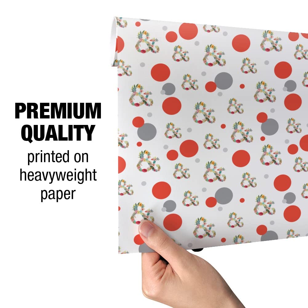 GRAPHICS & MORE Ampersand & Floral Gift Wrap Paper Roll - Premium Wrapping Paper for Birthdays, Weddings & Special Occasions