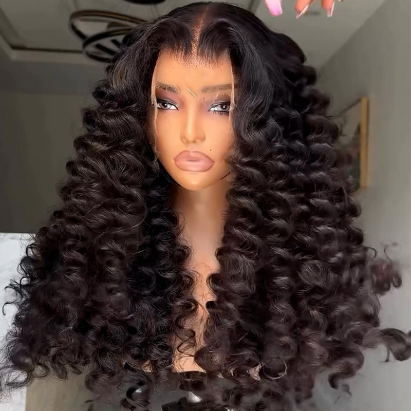 15A Grade Eullair Bouncy Curly Human Hair Lace Front Wig - HD Transparent Lace, Double Drawn, Full Ends | Perfect for Cosplay, Daily Wear & Special Occasions