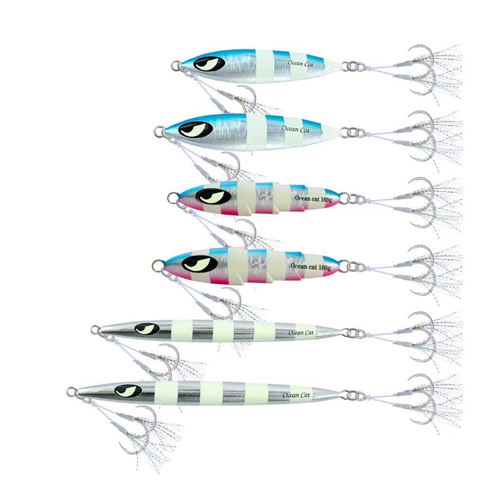 OCEAN CAT Jig 6-Piece Combo Set - Slow Pitch Jigs, Vertical Jigs & Flat Fall Lures for Saltwater Fishing | Perfect for Deep Sea, Offshore & Bottom Fishing Trips