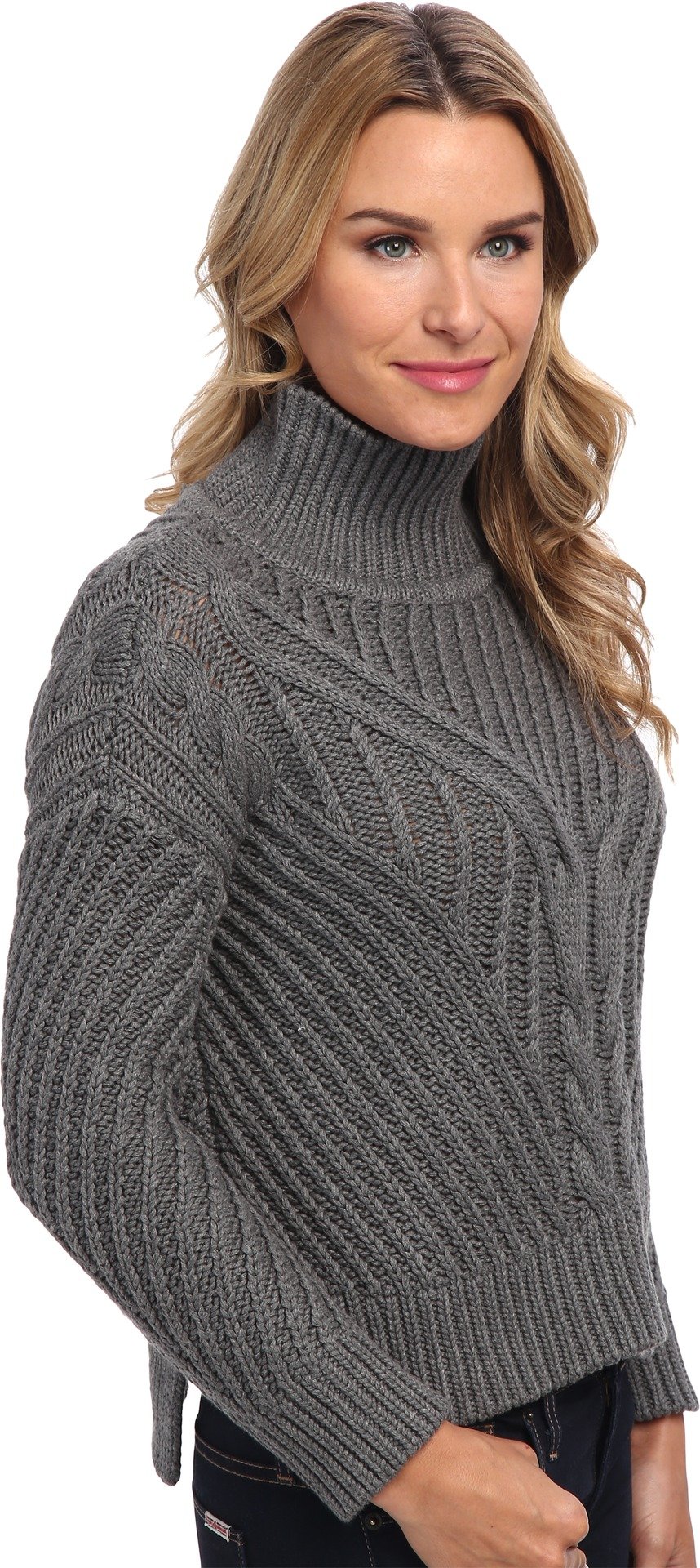 525 America Women's Hi-Low Mock Cable Knit Sweater - Cozy Pullover for Fall & Winter Fashion, Casual Outfits, and Office Wear