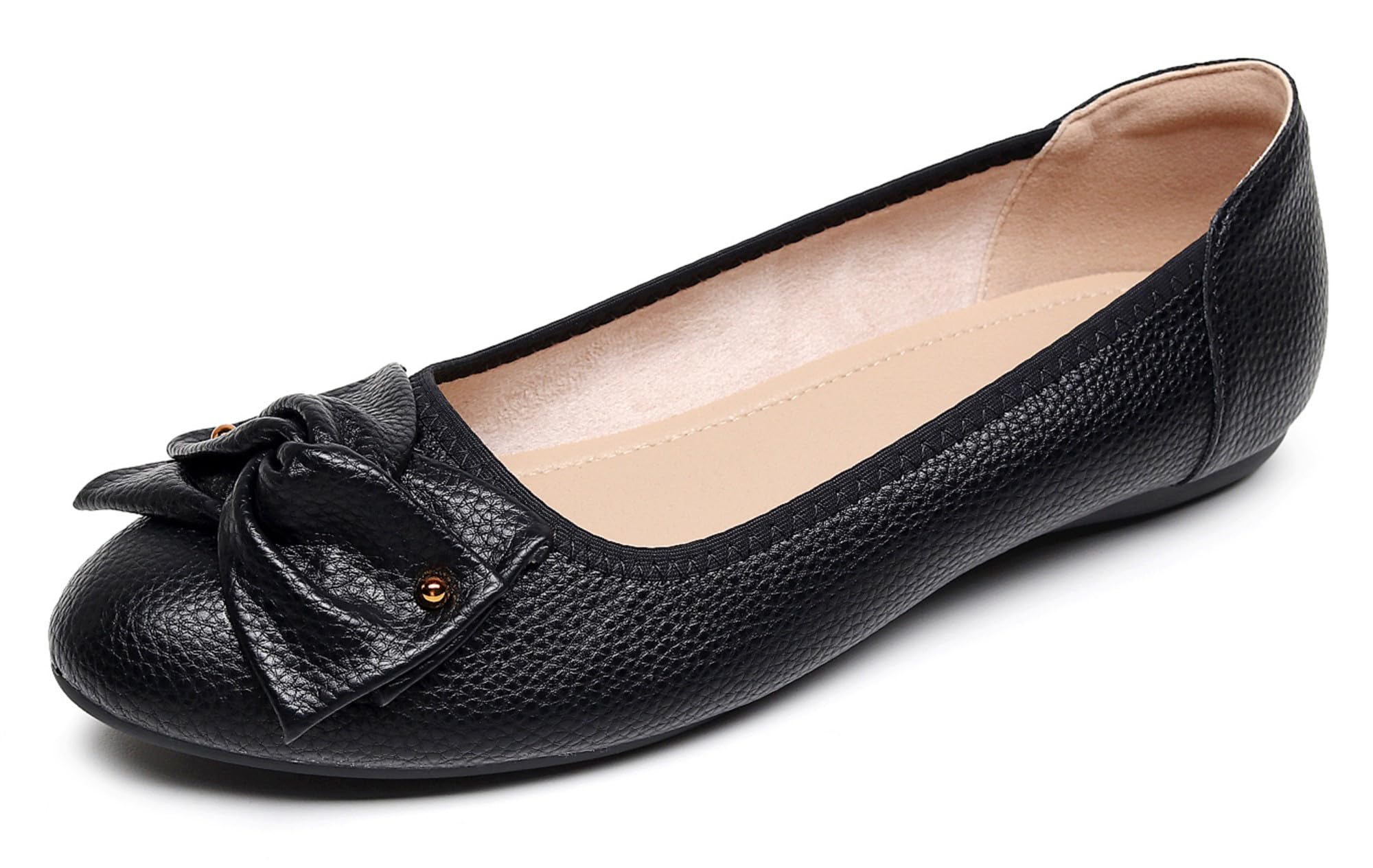 VenusCelia Women's Ballet Flats with Bow Detail - Comfortable Slip-On Dance Shoes for Ballroom, Wedding & Everyday Wear