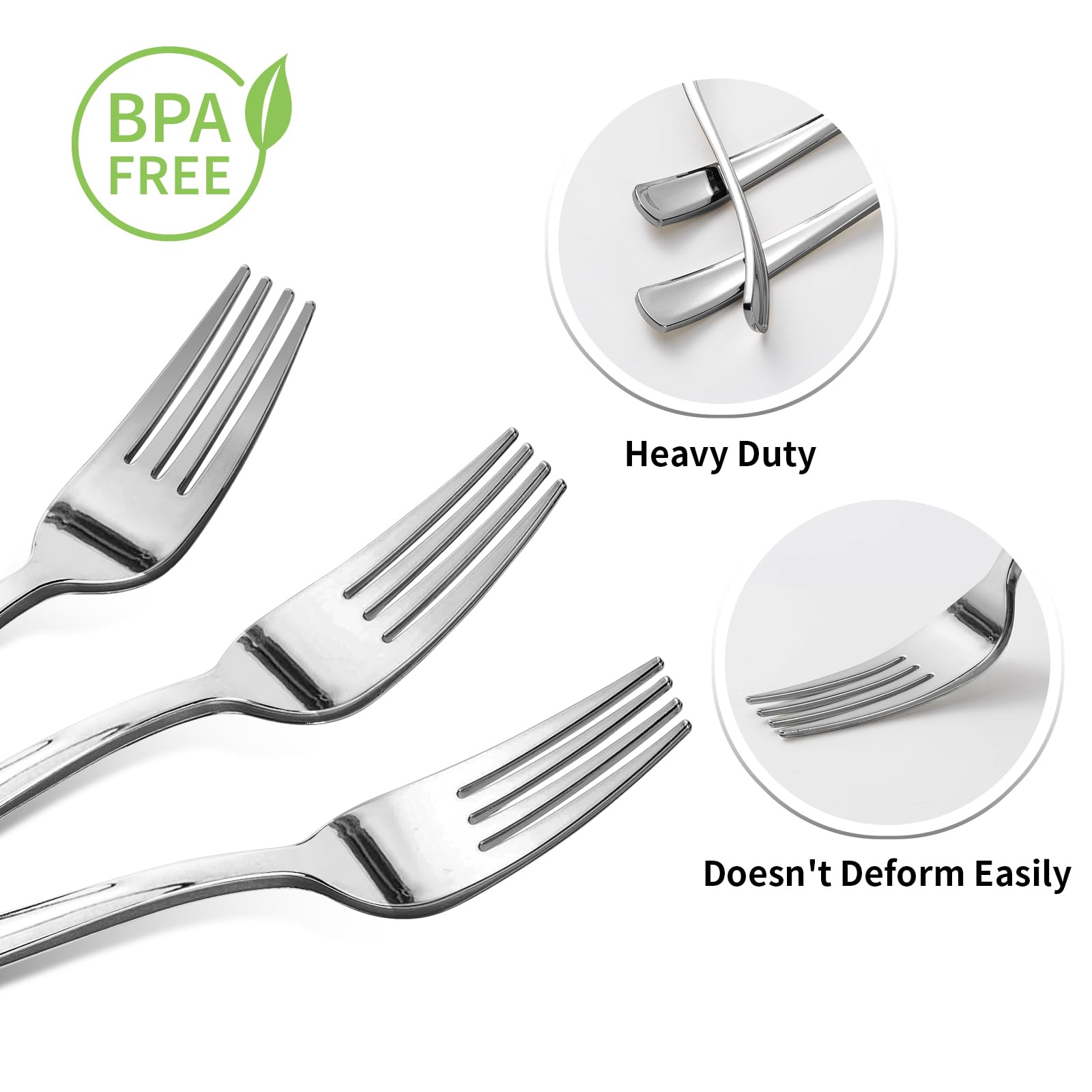 50-Pack Heavy Duty Silver Plastic Forks - Disposable Cutlery for Weddings, Parties, Dinners & Events | Durable Elegant Flatware for Catering, BBQs, Picnics & Home Use