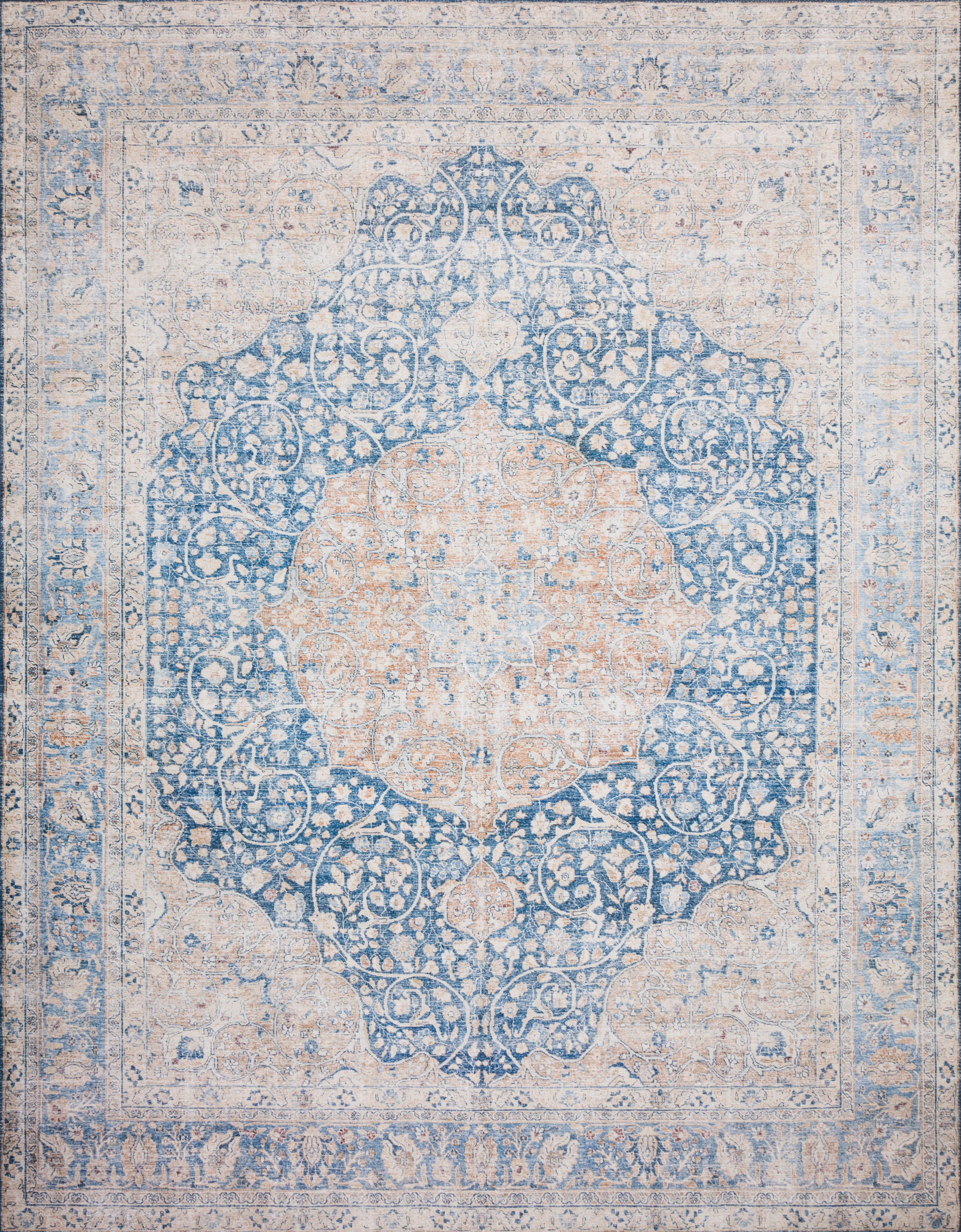 Layla Blue & Tangerine Area Rug - Soft Modern Bohemian Rug for Living Room, Bedroom, or Nursery Decor