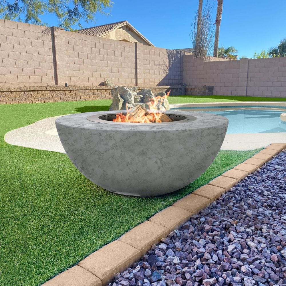 42 Inch Smokeless Round Concrete Fire Bowl - Modern Outdoor Fire Pit for Patio, Backyard, Garden & Camping