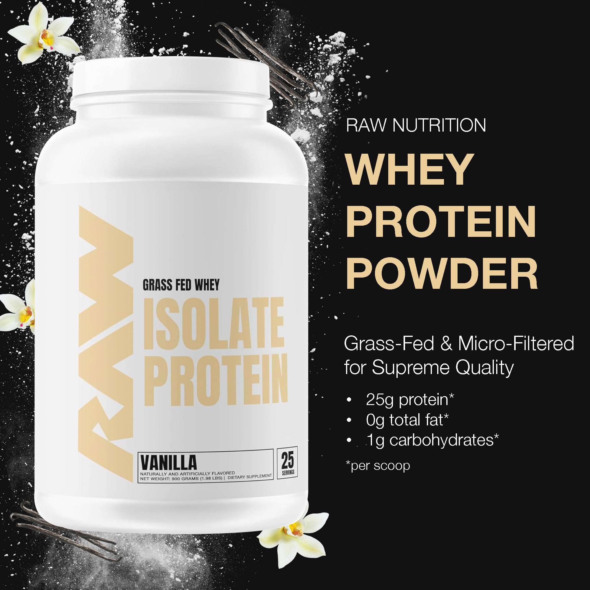 RAW Whey Isolate Protein Powder, Vanilla (CBUM Itholate) - 100% Grass-Fed Whey Protein for Muscle Growth & Recovery - Low Fat, Low Carb, Keto Friendly, Naturally Flavored - 25 Servings - Perfect for Post-Workout, Weight Loss & Fitness Enthusiasts