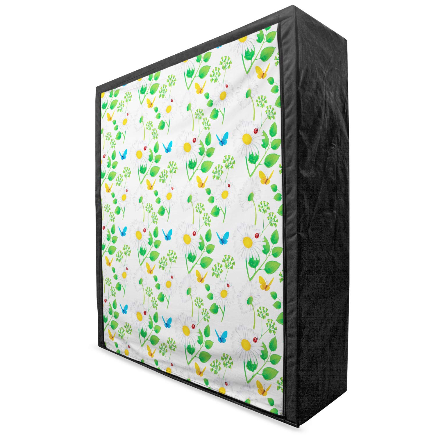 Ambesonne Ladybugs Fabric Wardrobe - Portable Clothing Organizer with Shelves, 59 Inch White & Green - Nature-Inspired Chamomile & Ladybug Design - Perfect for Bedroom, Closet, Dorm Room Storage
