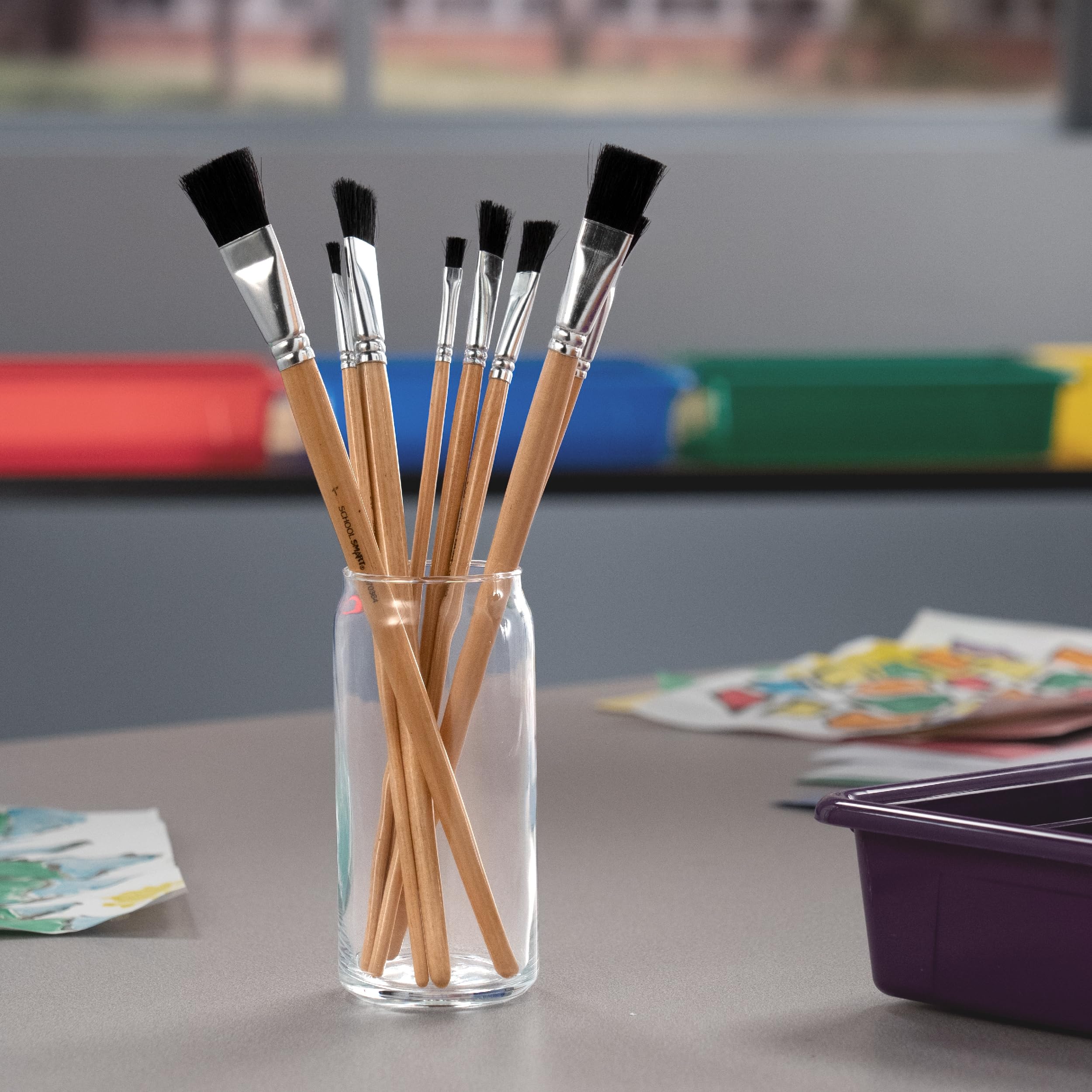 School Smart Black Bristle Paint Brushes with Enameled Hardwood Handles - Bulk Set of 72 Assorted Sizes for Classroom, Art Projects & DIY Crafts - Perfect for Kids, Students & Professional Artists