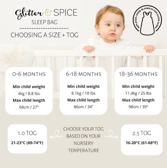 Glitter & Spice Baby Sleep Sack - Safe, Breathable & Cozy Wearable Blanket for Infants & Toddlers | 1.0 TOG for All-Season Comfort | Perfect for Nursery, Daycare & Travel