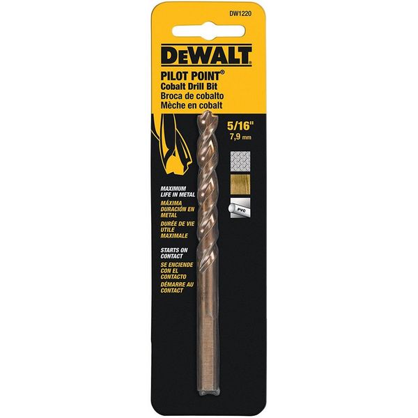 DEWALT DWA1220 5/16 Inch Pilot Point Industrial Cobalt Drill Bit - High Performance Metal Drilling for Construction & DIY Projects