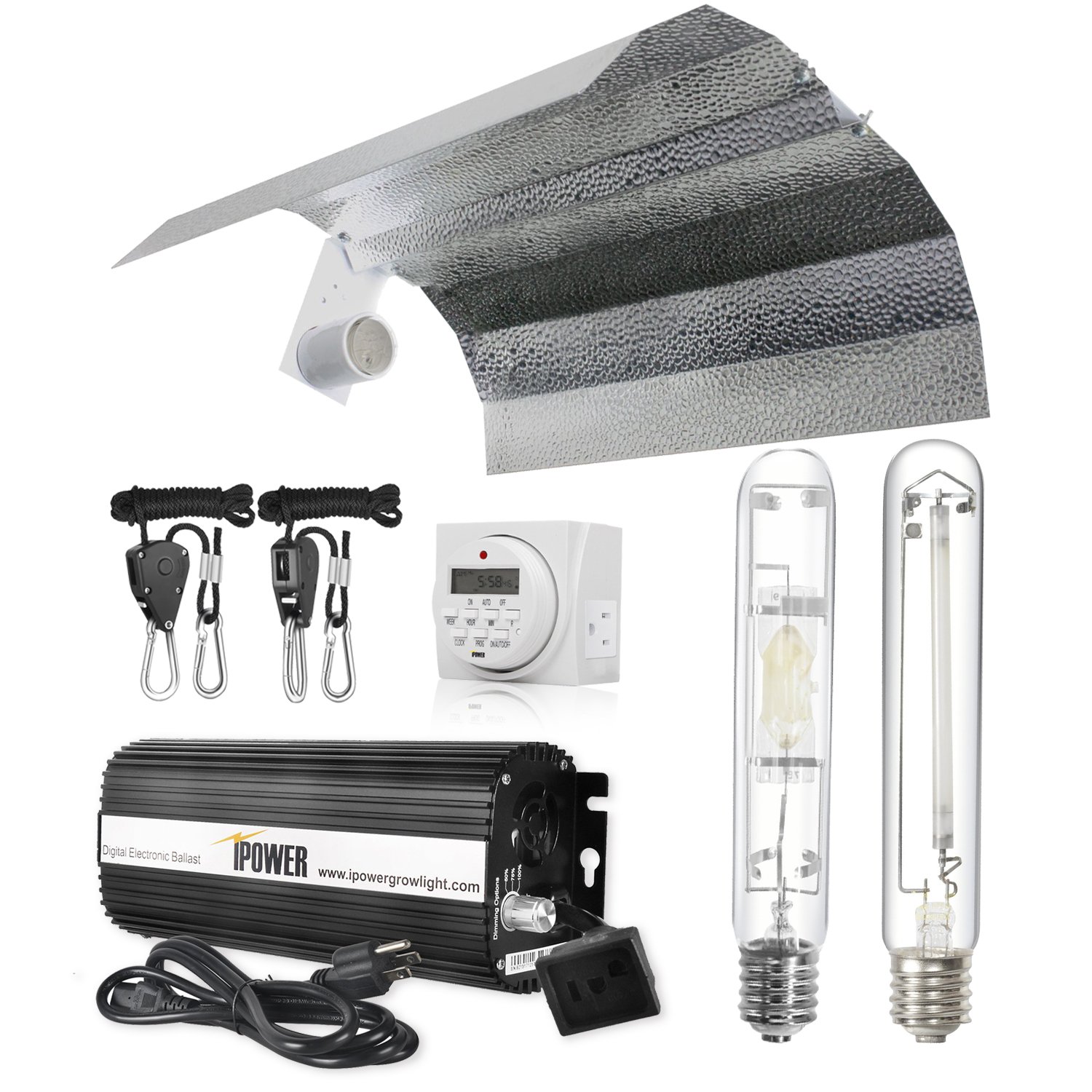 iPower 400W HPS MH Digital Dimmable Grow Light System Kit with Wing Reflector & Timer - Hydroponic Indoor Plant Growing for Vegetables, Flowers, and Herbs