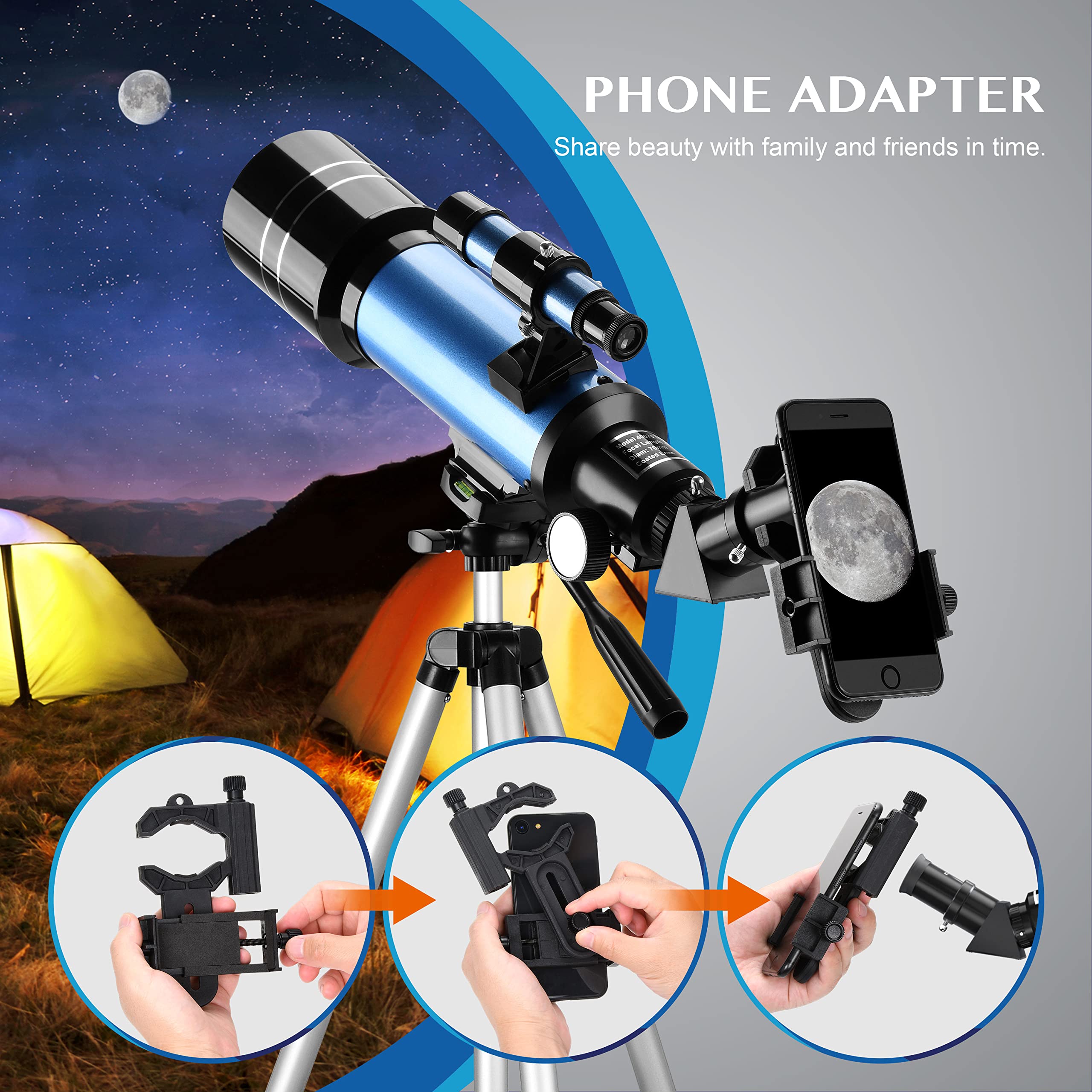 AOMEKIE 40070 70mm Astronomical Telescope for Adults & Kids - Beginner Astronomy Telescope with Adjustable Tripod, K6/25 Eyepieces & Phone Adapter - Perfect for Stargazing, Moon Observation & Outdoor Exploration