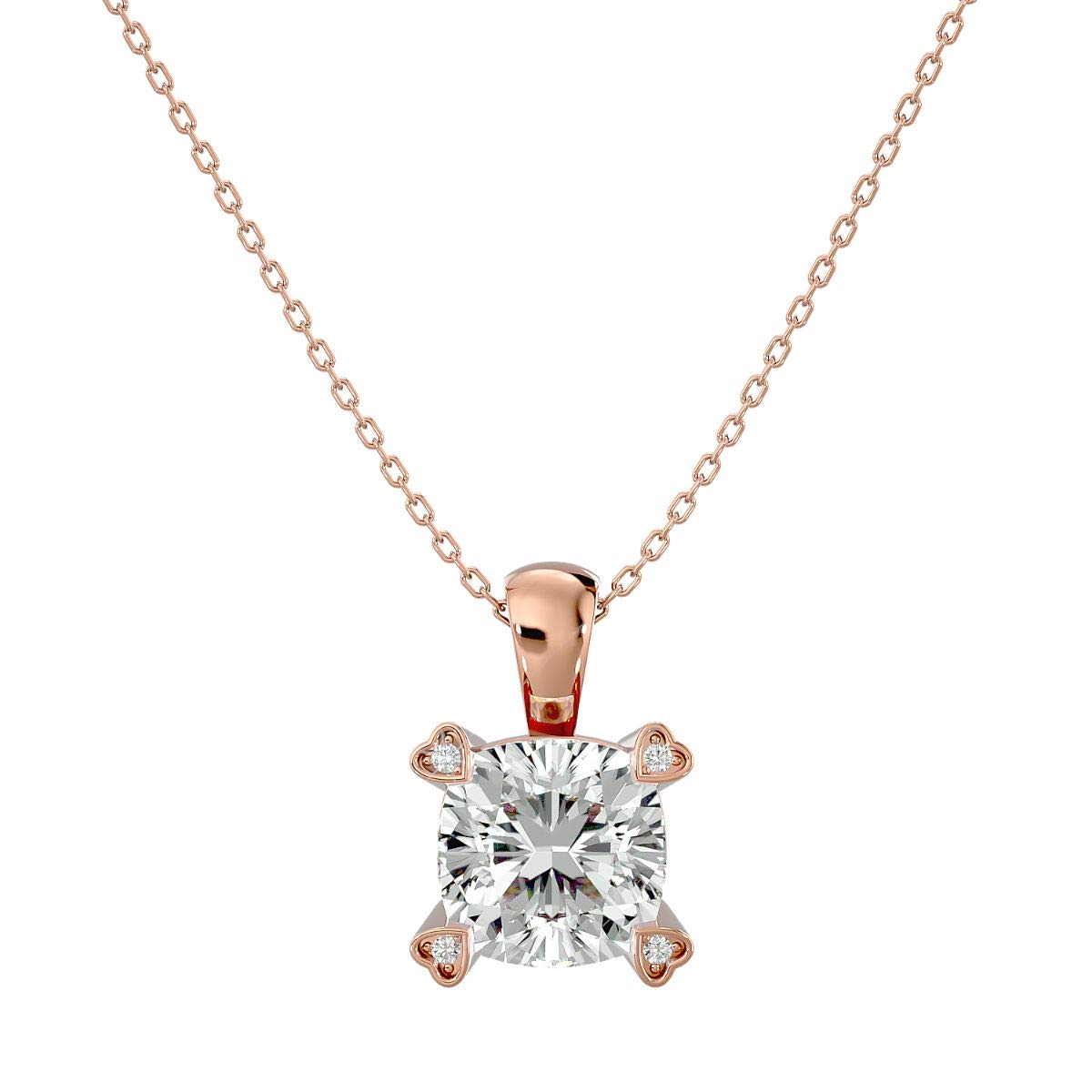 14K White/Yellow/Rose Gold Certified Birthstone Necklace with 0.02 Ct Round Diamond & 2 Ct Cushion Solitaire Gemstone Pendant for Women | Personalized Birthstone Jewelry Gift for Her | Perfect for Birthdays, Anniversaries & Mother's Day