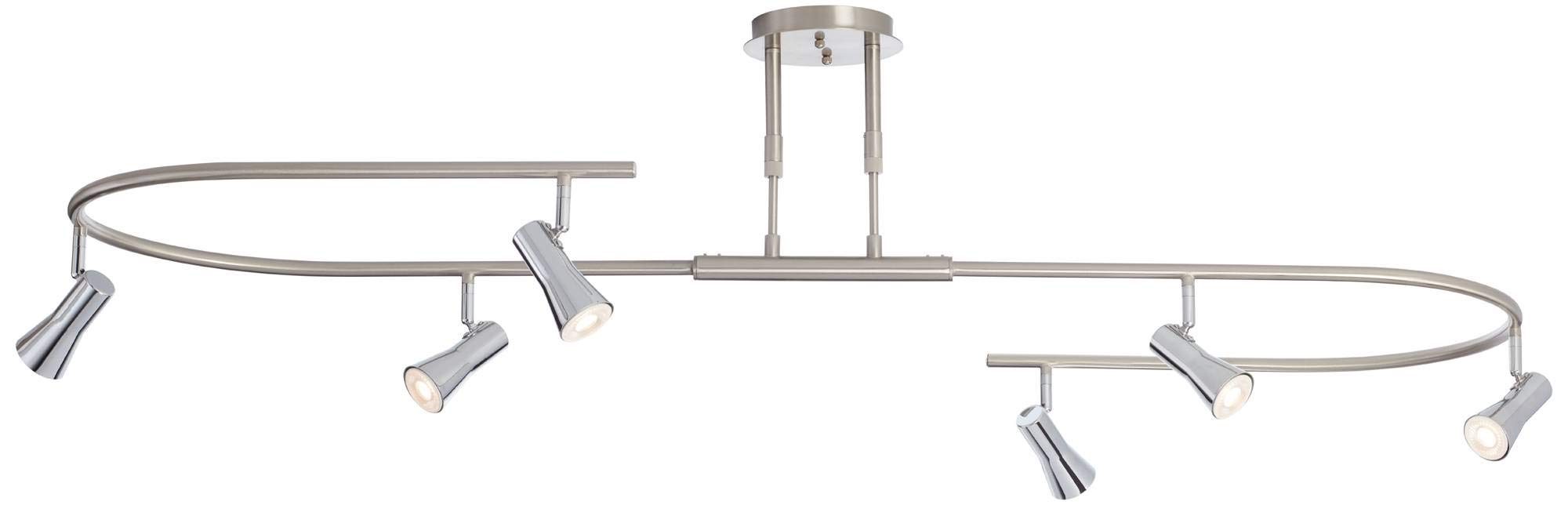 Pro Track U-Shape 6-Head LED Ceiling Track Light Fixture Kit - Adjustable GU10 Spotlights in Brushed Nickel Finish (54.25