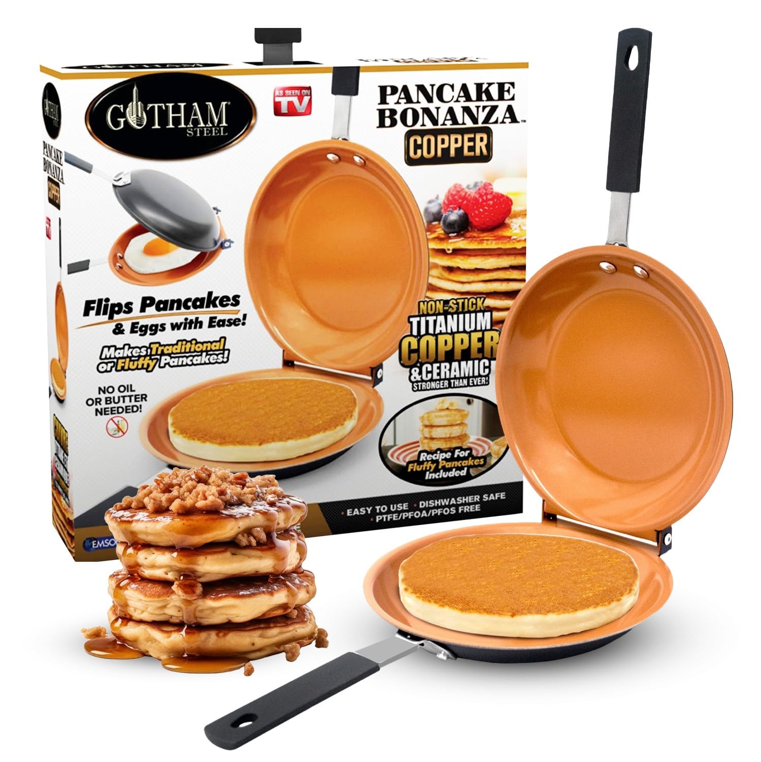 Gotham Steel Double Sided Nonstick Ceramic Copper Pancake Griddle Pan – Perfect for Fluffy Pancakes, Omelettes, Frittatas & More | Easy Flip Design, Dishwasher Safe | Ideal for Breakfast, Brunch & Family Cooking