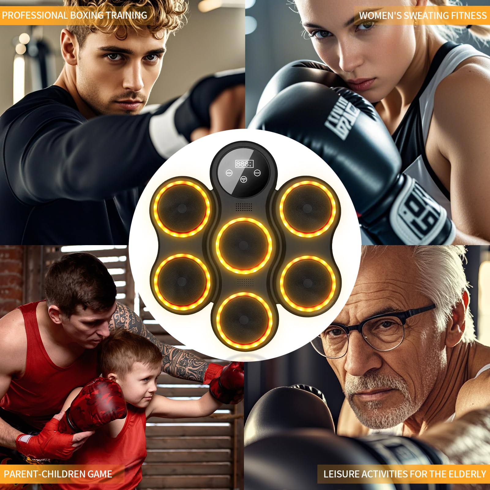Smart Bluetooth Boxing Machine with LED Display & Gloves - Wall-Mounted Punching Pad for Music Workouts - Home Gym Equipment for Adults & Kids - Perfect for Fitness Training, Stress Relief & Cardio Workouts