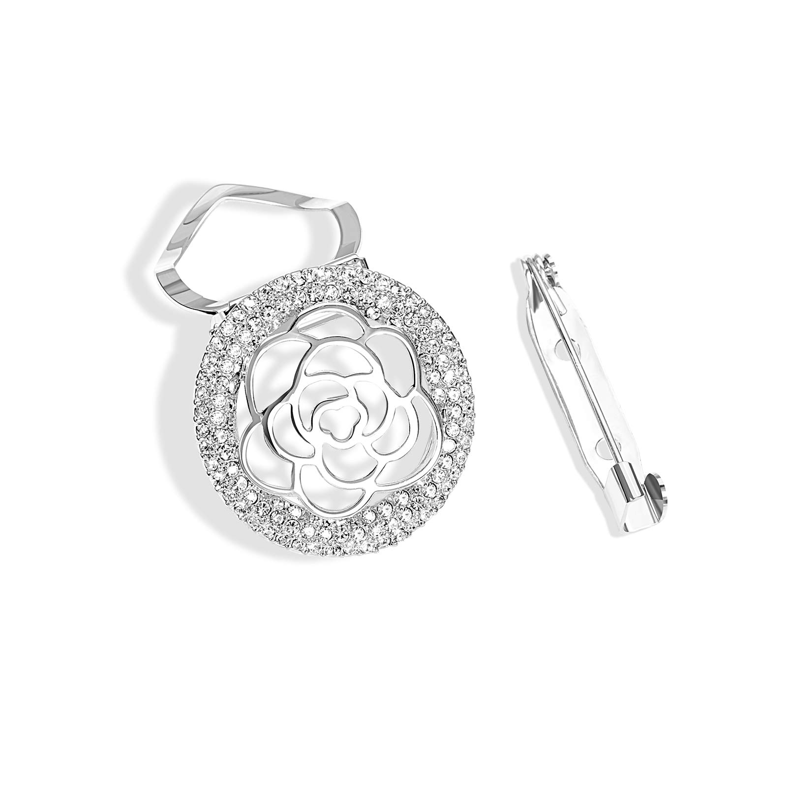 Women's Crystal Flower Scarf Clips - Shawl Holder for Cardigans & Scarves