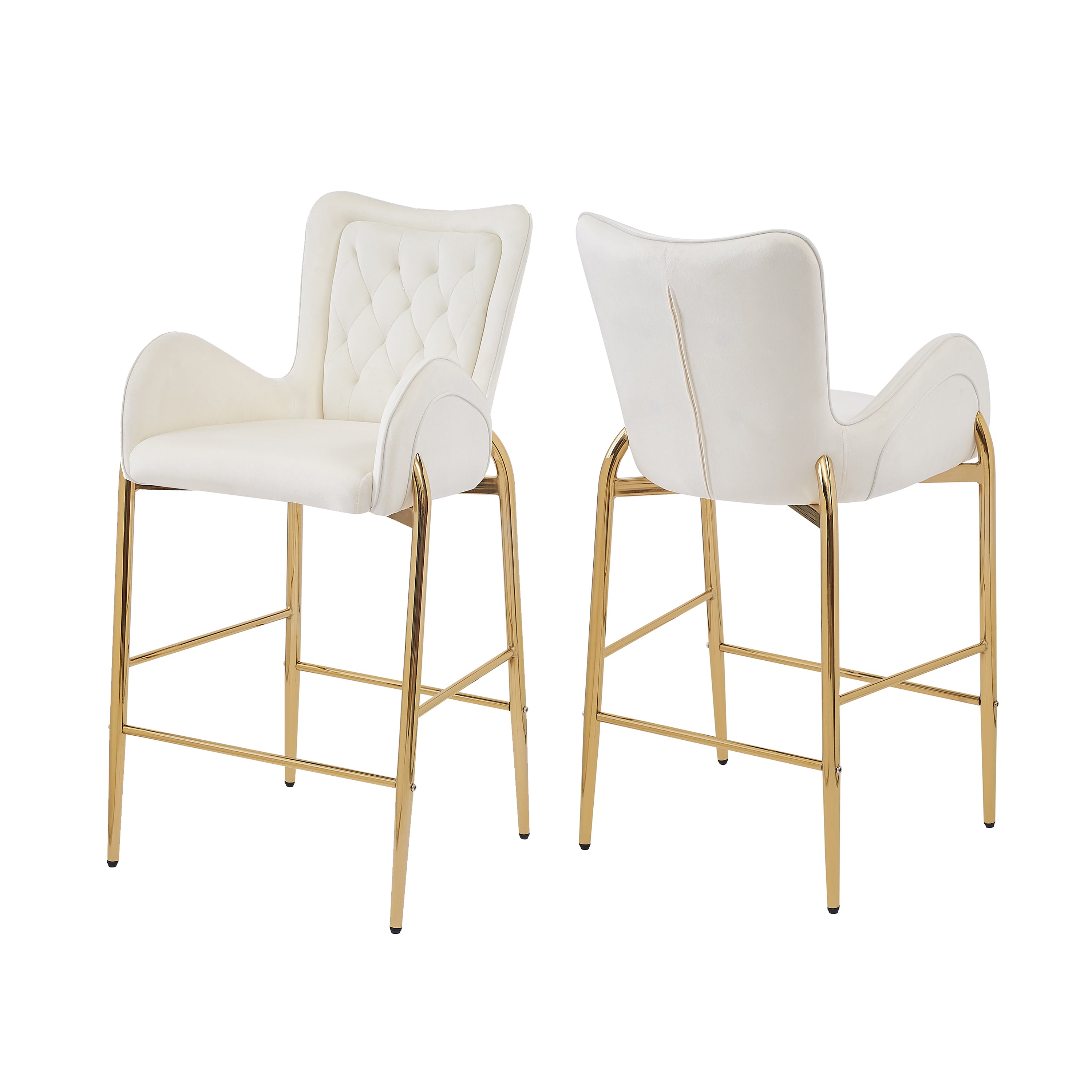 28.75 Inch Counter Height Bar Stools Set of 2 - Velvet Upholstered Bar Chairs with Golden Metal Legs - Perfect for Kitchen Island, Breakfast Nook & Home Bar Decor