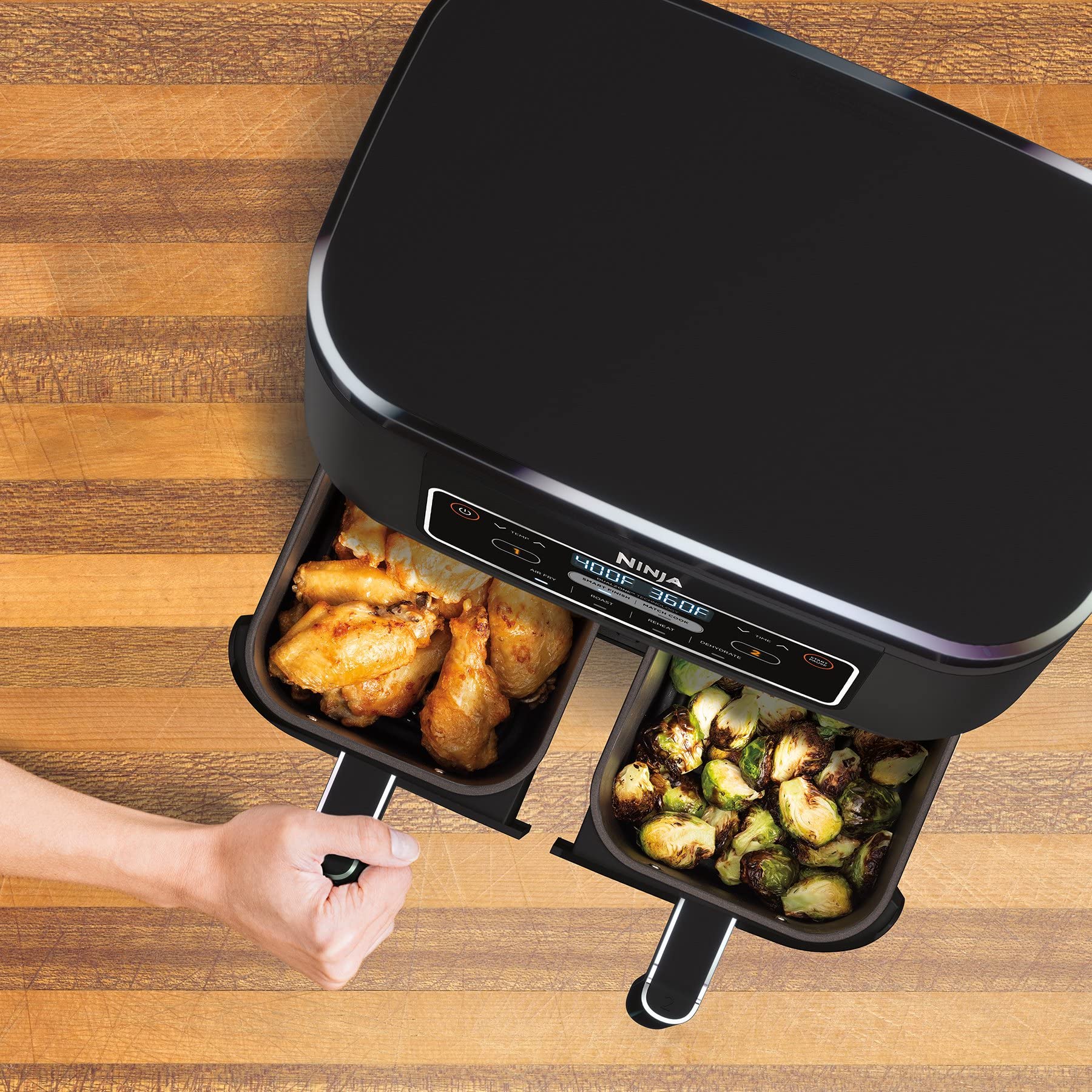Ninja DZ100 Foodi 4-in-1 8-Quart 2-Basket Air Fryer with DualZone Technology - Certified Renewed (Black) | Perfect for Family Meals, Healthy Cooking & Quick Weeknight Dinners