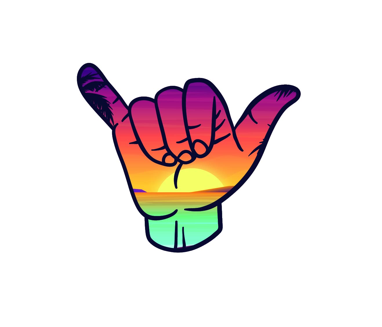 MOJA Hang Loose Shaka Ocean 3 Inch Waterproof Vinyl Decal - Durable Sticker for Car, Laptop, Water Bottle, iPad, Window, Cooler, Luggage, Bumper, Toolbox & Locker (3x3x0.1 Inches) - Perfect for Surfing, Beach Trips & Outdoor Adventures