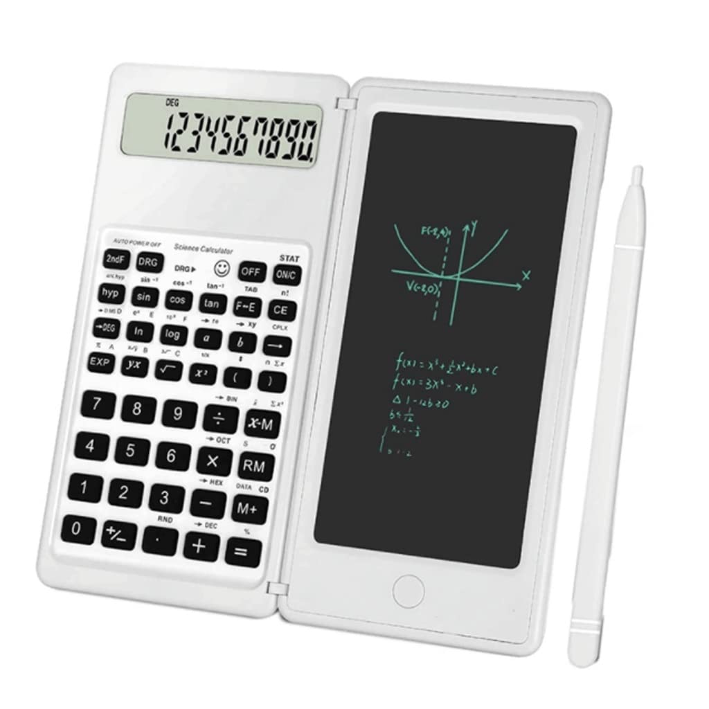 BFTGS 10-Digit Scientific Calculator with LCD Display & Writing Tablet - Engineering Calculator for High School, College Students (White) - Perfect for Math, Physics, Chemistry Classes & STEM Projects
