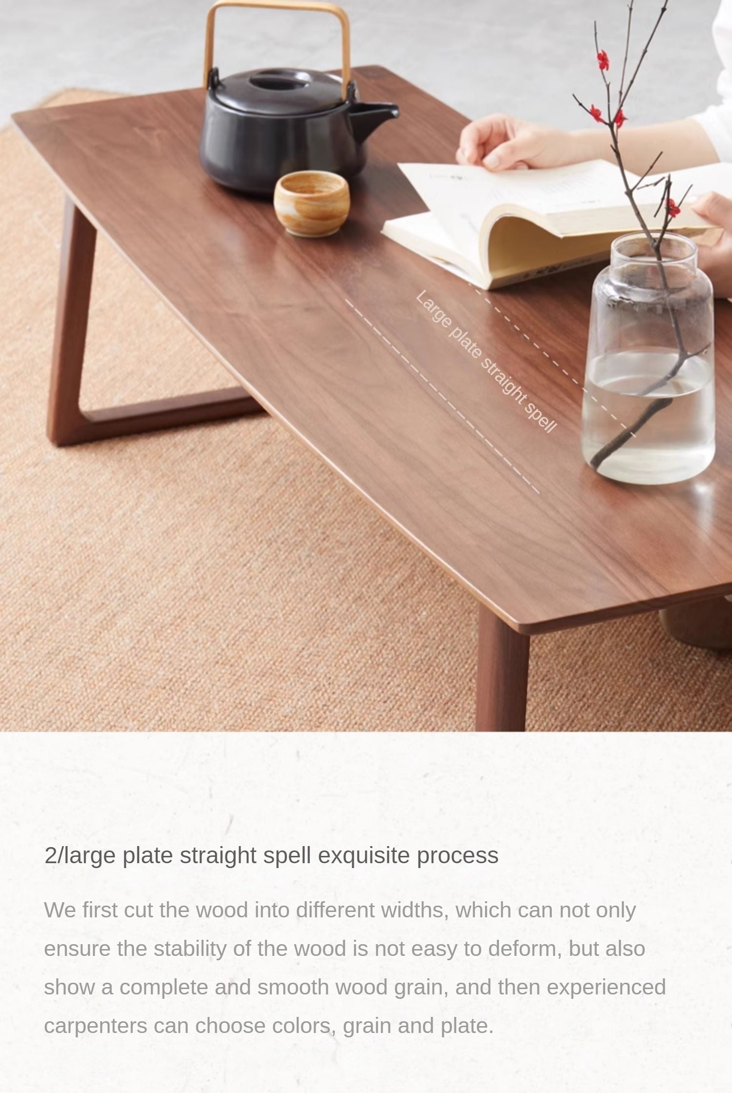 Solid Black Walnut & Ash Wood Low Coffee Table - Modern Minimalist Small Side Table for Living Room, Bedroom, or Office
