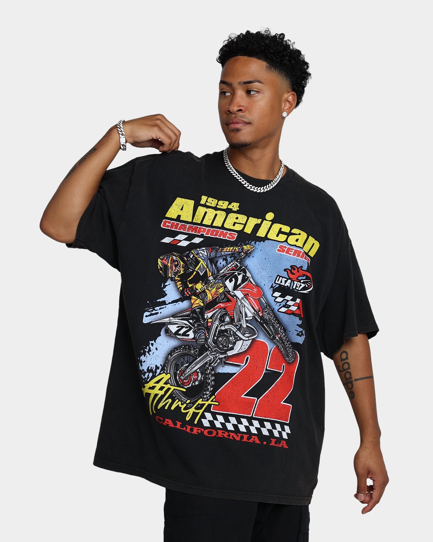 Vintage American Thrift Dirt Bike Graphic T-Shirt - Off Black | Retro Motorcycle Tee for Bikers & Off-Road Enthusiasts