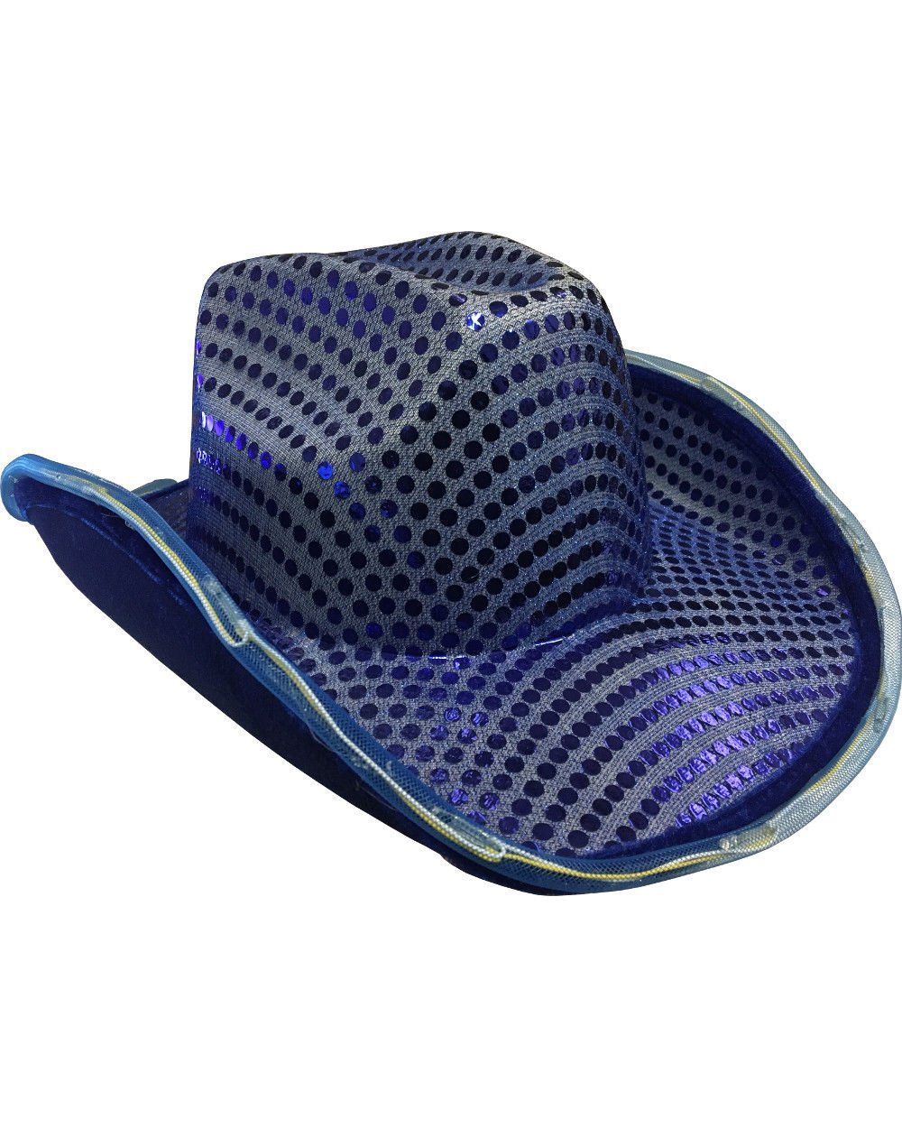 LED Flashing Cowboy Hat with Blue Sequins - Light Up Cowboy Hat for Women & Men - Perfect for Parties, Rodeos, Concerts & Western Theme Events