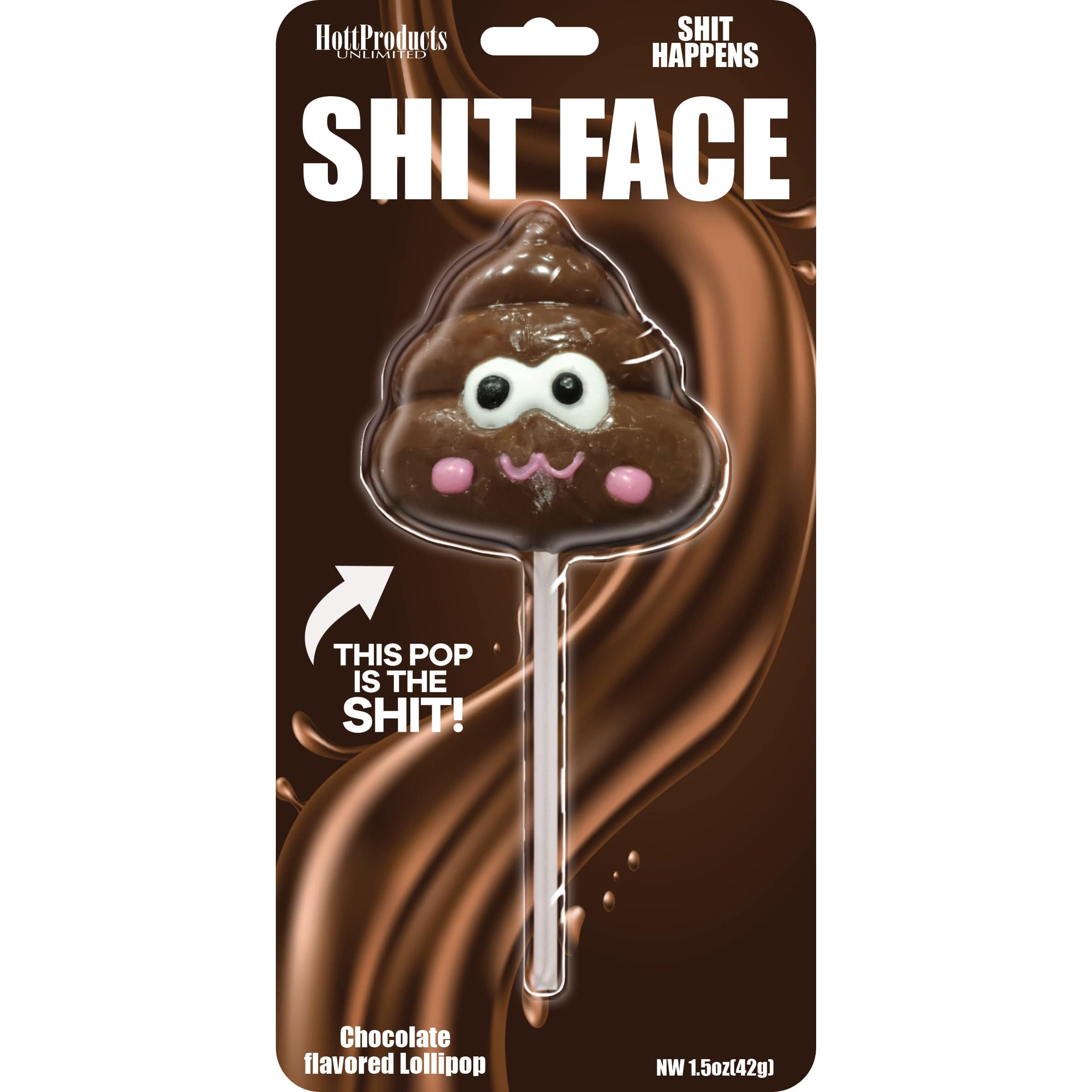 Shit Face Chocolate Flavored Poop Pop - Novelty Candy Gag Gift for Pranks, Parties & Halloween (Funny Chocolate Lollipop for Jokes & Trick Treats)