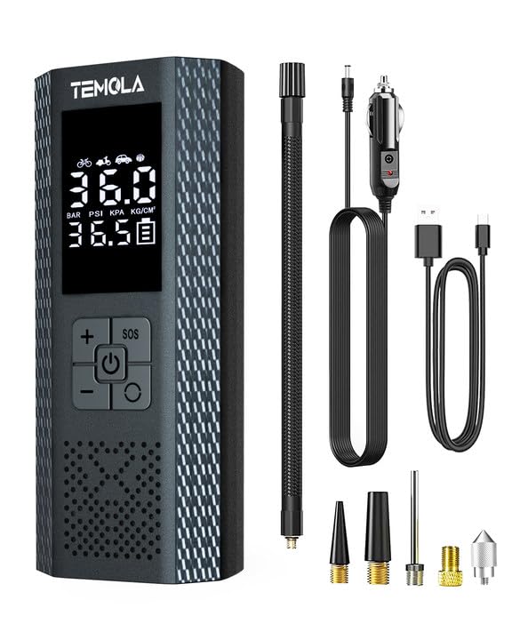 TEMOLA 150PSI Cordless Tire Inflator - Portable Air Compressor with Digital LCD Display & LED Light - Fast Inflation for Cars, Bikes, SUVs, Motorcycles - Emergency Roadside Assistance & Camping Essential - Perfect Gift for Drivers & Outdoor Enthusiasts - Ideal for Road Trips, Flat Tire Repair & Vehicle Maintenance - Great for Travel, Emergency Kits & Home Garage Use - Perfect for Roadside Emergencies, RV Trips & Off-Road Adventures