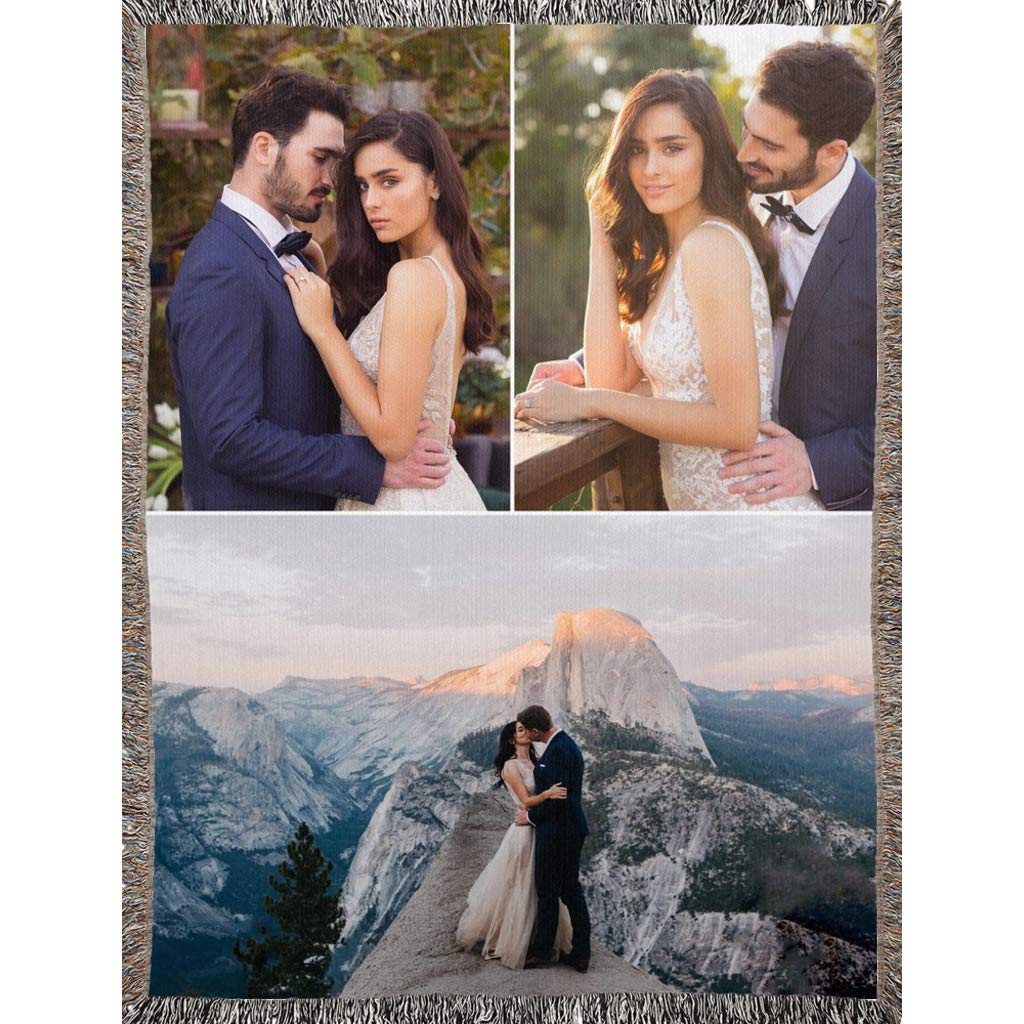 **Personalized Photo Blanket - Custom Woven Cotton Throw with 1-3 Photos (60