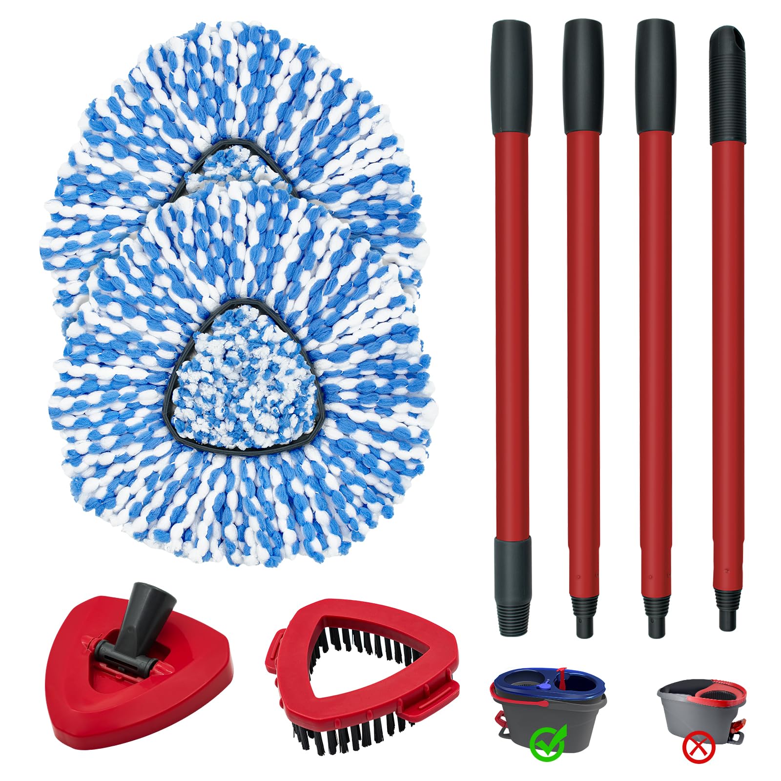 Spin Mop Handle and Replacement Heads for O-Cedar RinseClean 2-Tank System - Wet/Dry Floor Cleaning Combo Set with Scrubber Mop Head & Base - Perfect for Kitchen, Bathroom, and Hardwood Floors