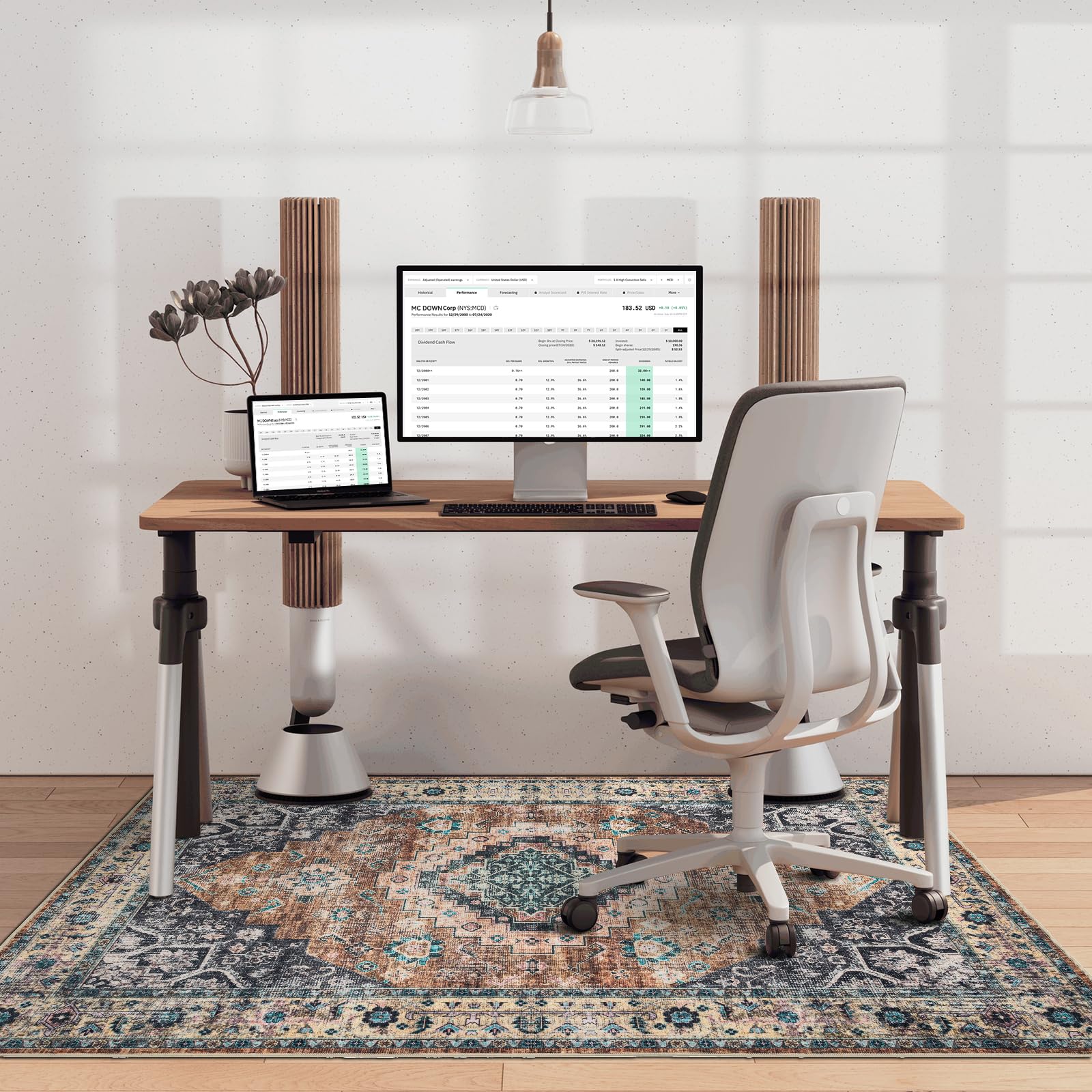 48x60 Inch Non-Slip Office Chair Mat for Hardwood Floors - Boho Style Under Desk Rug with Floor Protection - Machine Washable Rolling Chair Mat for Computer Desks in Home & Office (Red) - Perfect for Workspaces, Gaming Setups & Home Offices
