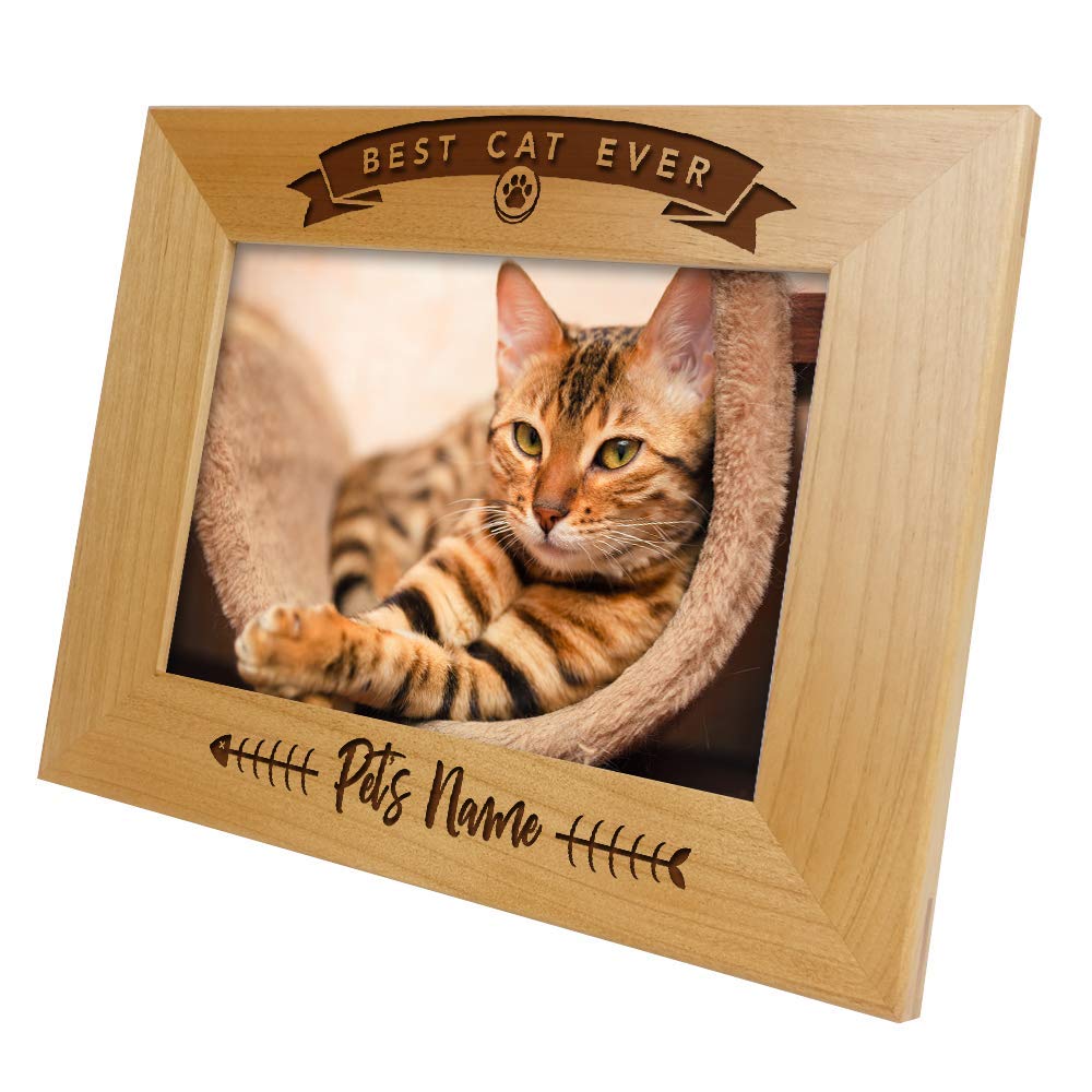 Personalized Custom Engraved Wood Cat Picture Frame - Best Cat Ever with Pet Name - Cat Memorial, Cat Lover Gift for Dad/Mom, Birthday Present (4x6 Horizontal) - Perfect for Pet Memorials, Home Decor & Gifts
