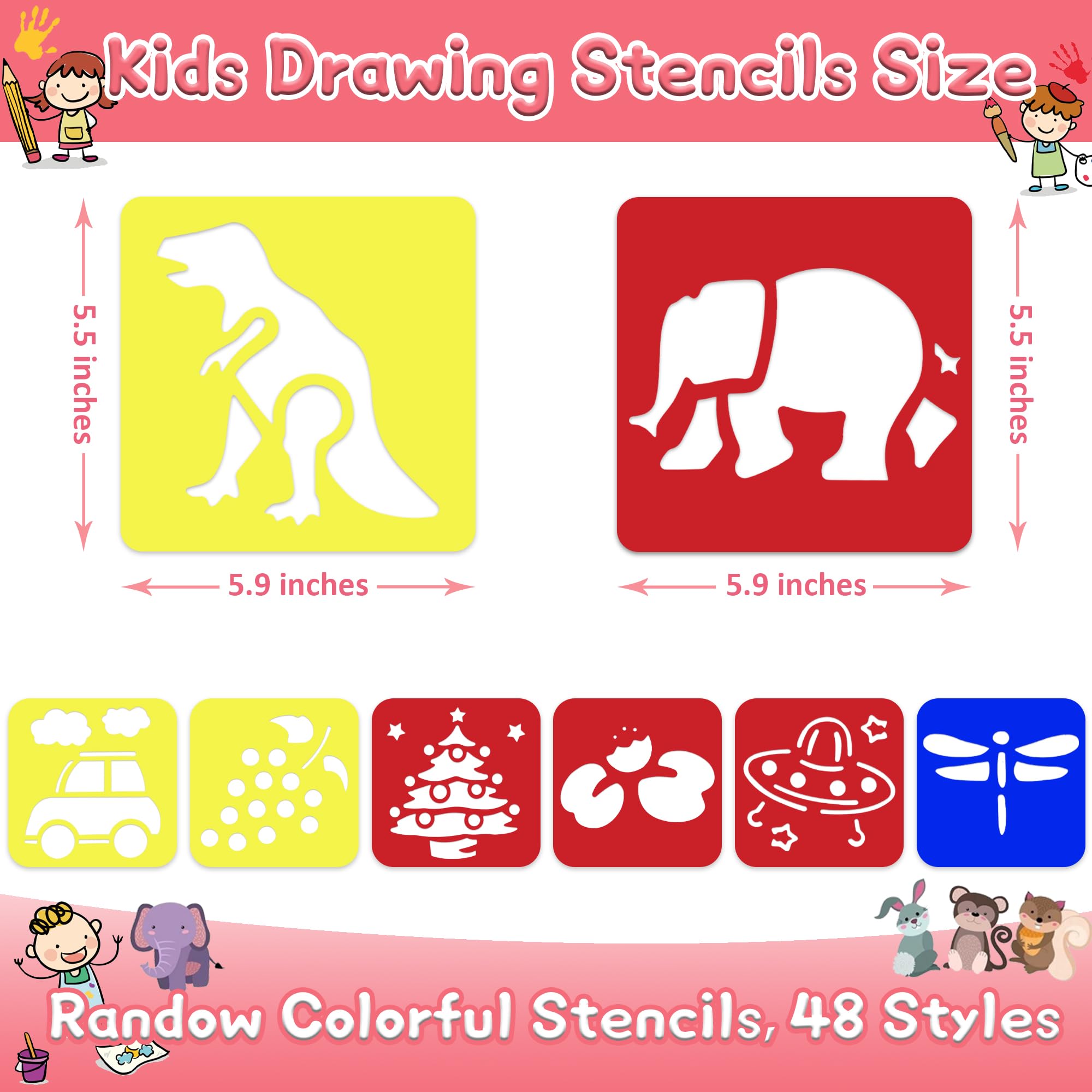 LanMa 48-Piece Kids Drawing Stencils Set - Reusable Plastic Art Templates for Children's Painting, Crafts & School Projects - Perfect for DIY Art, Classroom Activities & Creative Learning